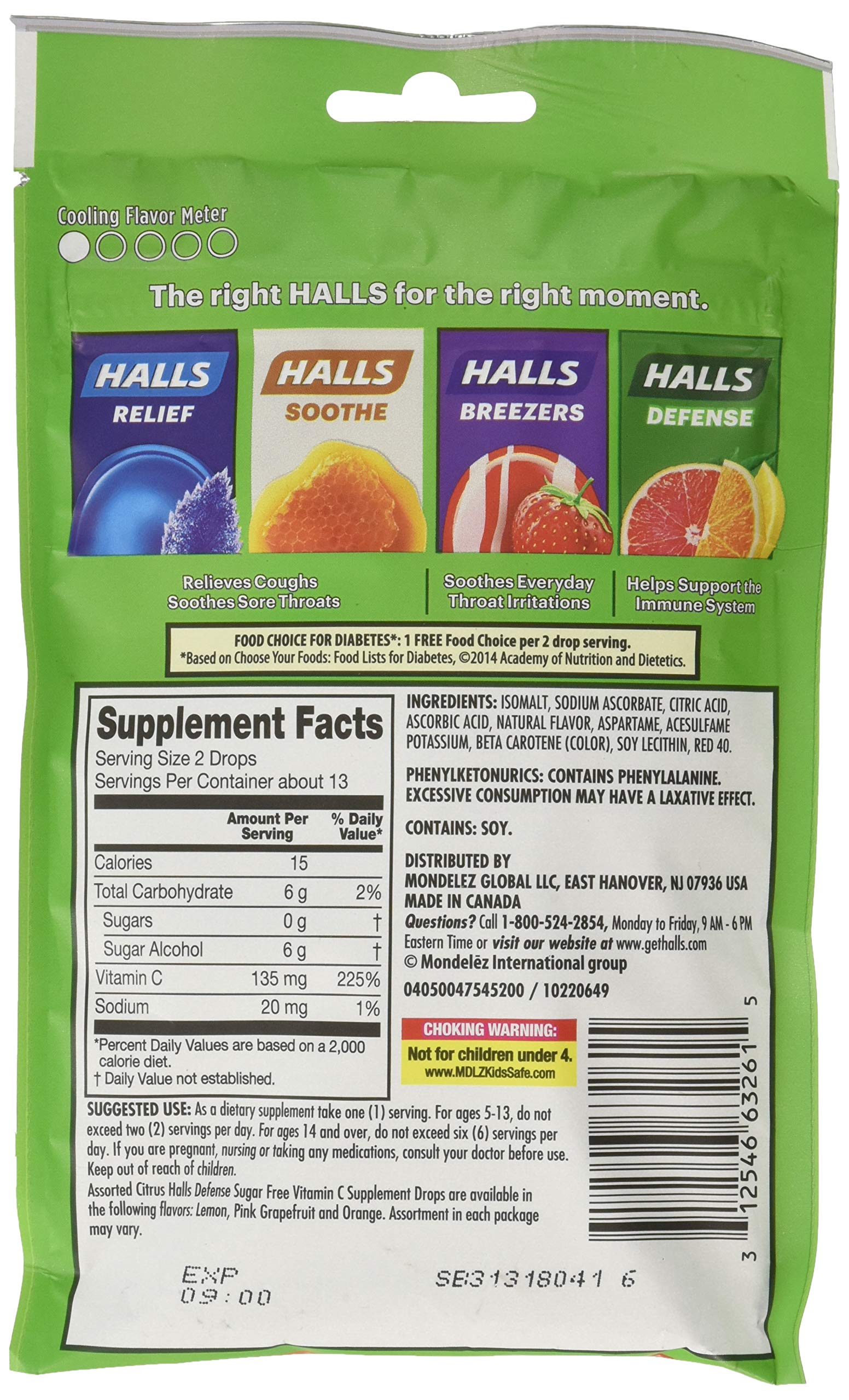 Halls Defense sans sucre, goutte orange: rafraîchissement et vitamine C
