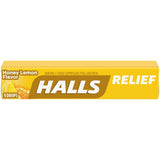 Pastilles HALLS Mentho-Lyptus dans la boîte, goût miel-citron et fraîcheur.