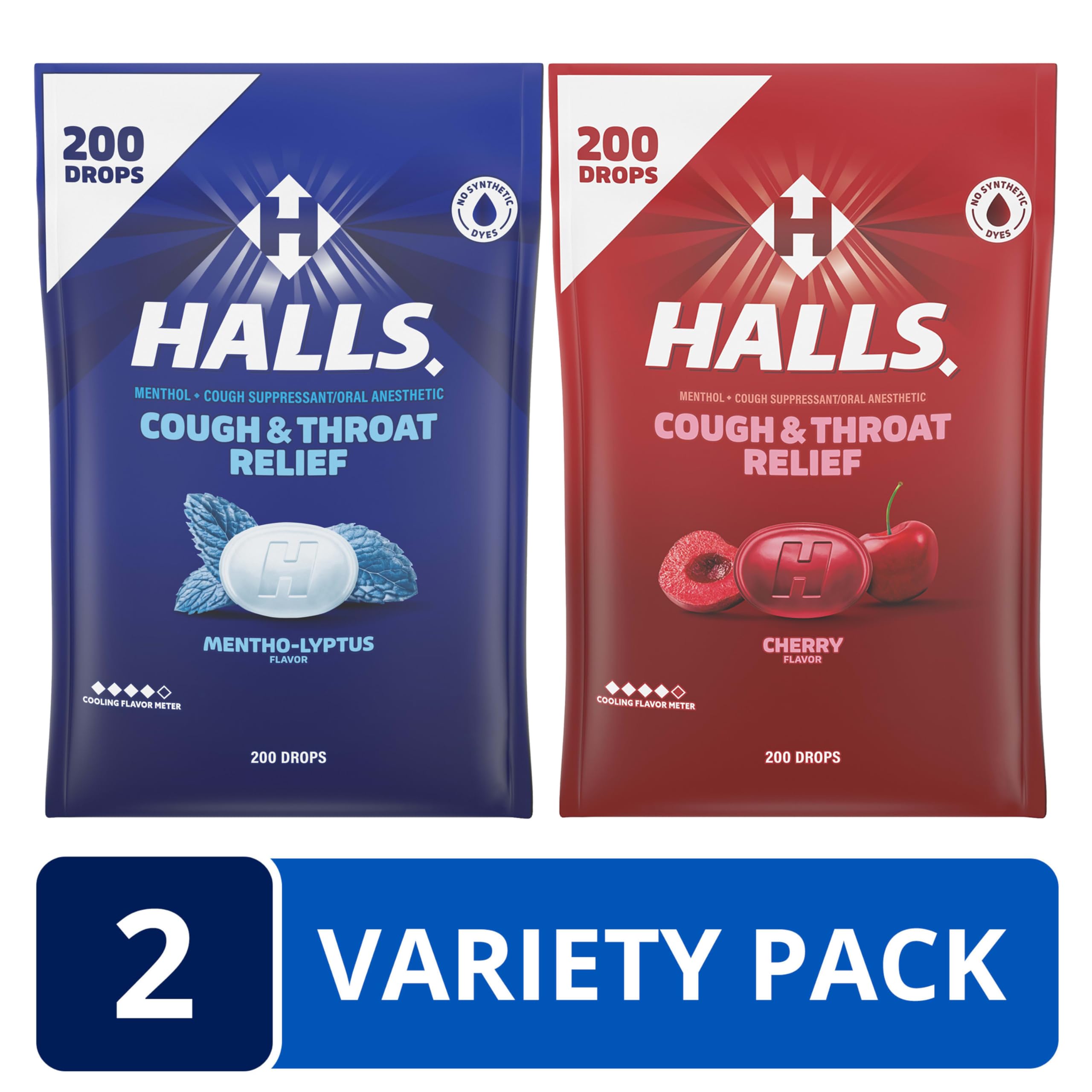 Pastilles HALLS mentho-lyptus dans emballage; sensation fraîche et apaisante