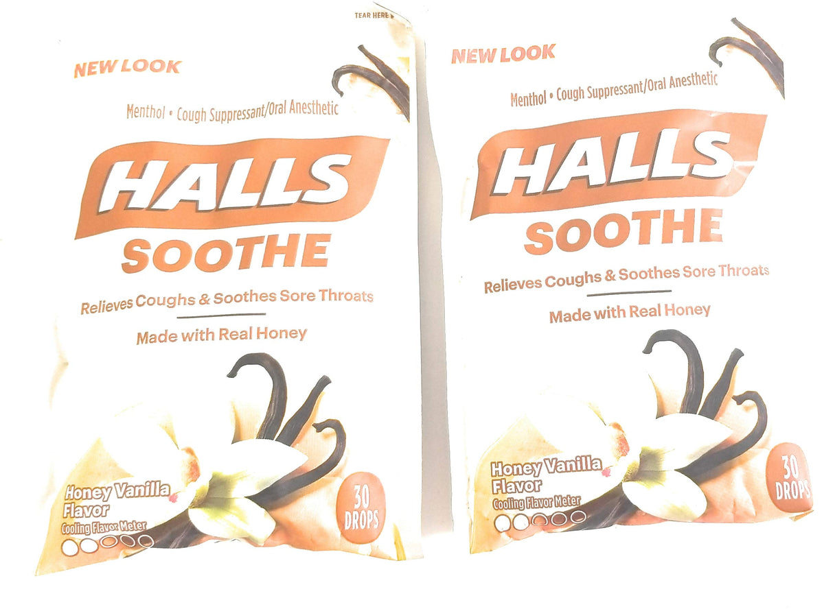 Pastilles Halls miel vanille, lot de 2, réconfort pour gorge irritée et toux légère