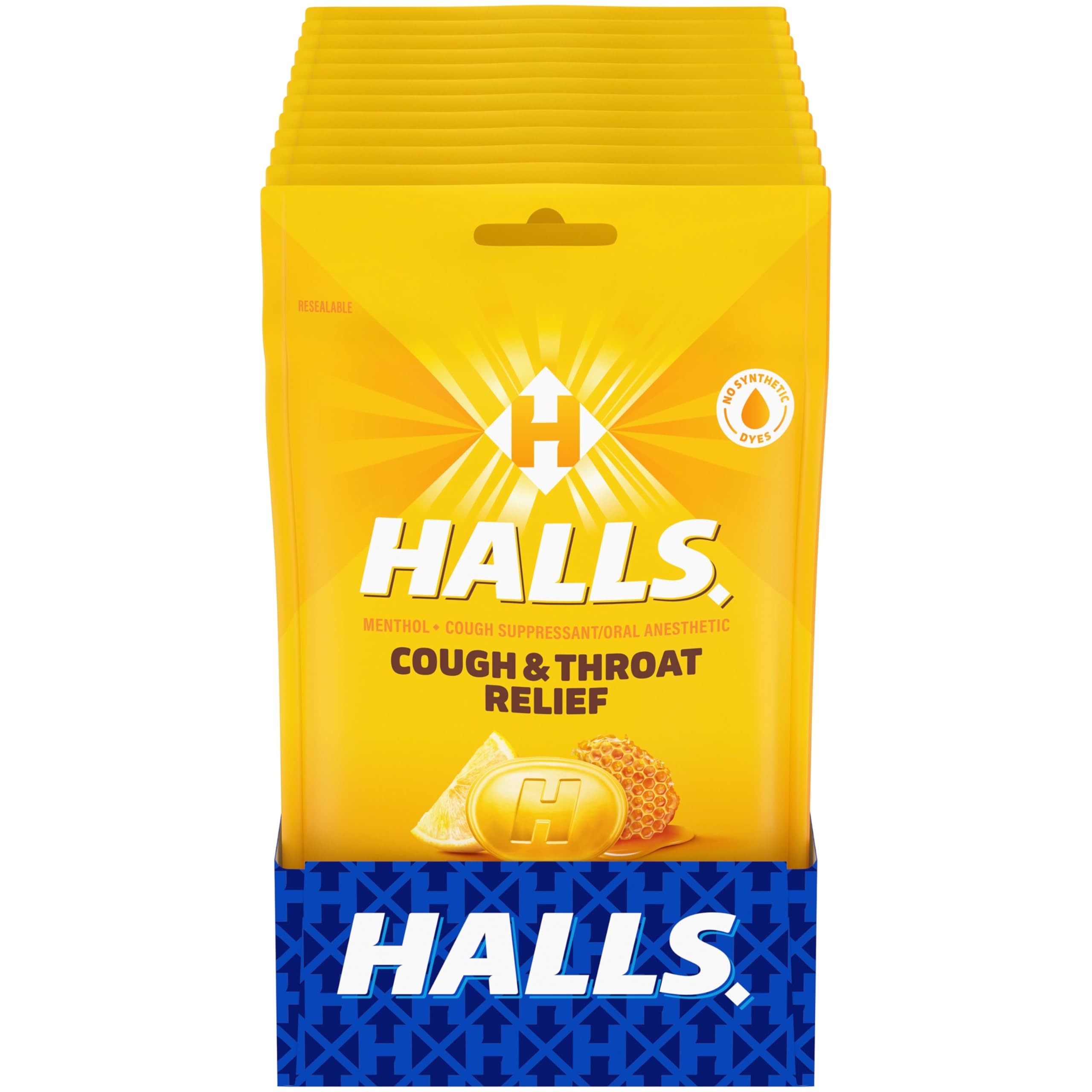HALLS pastilles pour gorge miel citron en sachets pratiques pour voyager