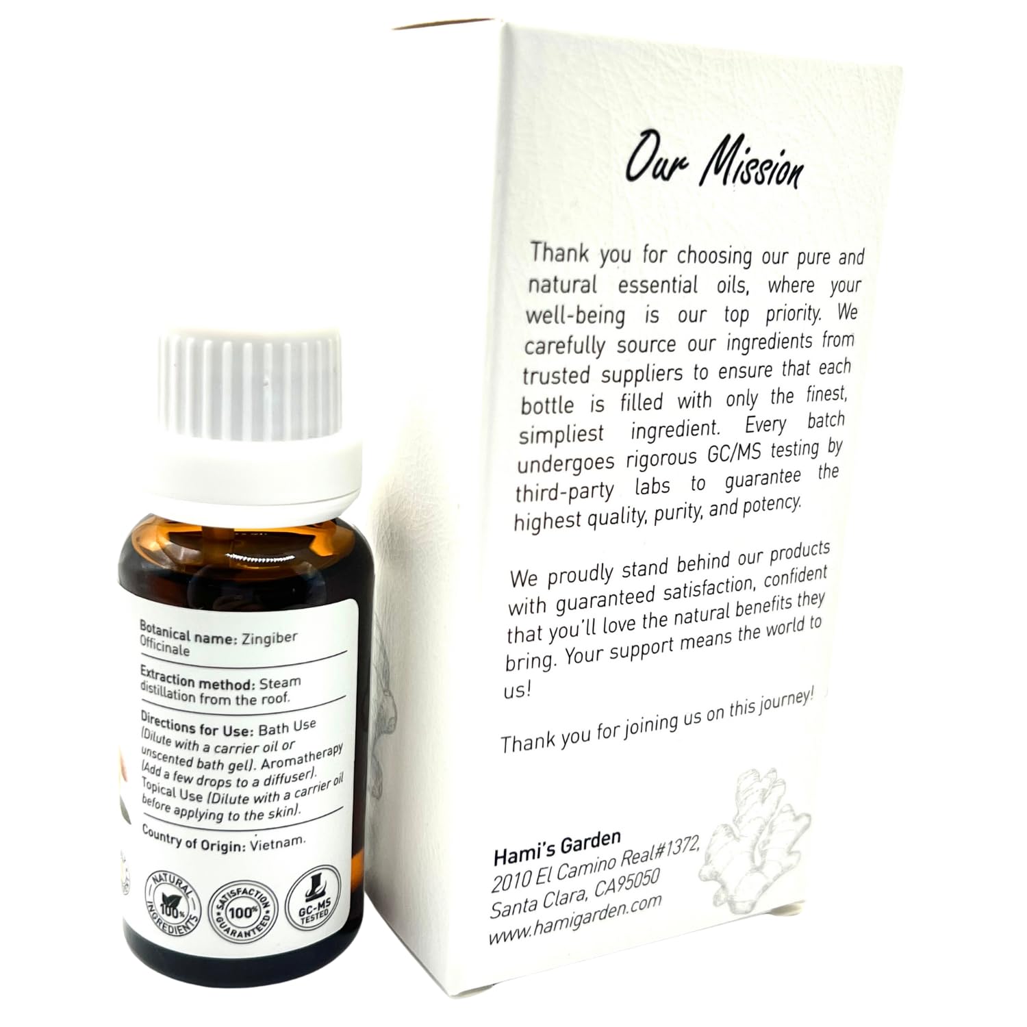 Hami's Garden gingembre huile essentielle – test cutané et précautions recommandés