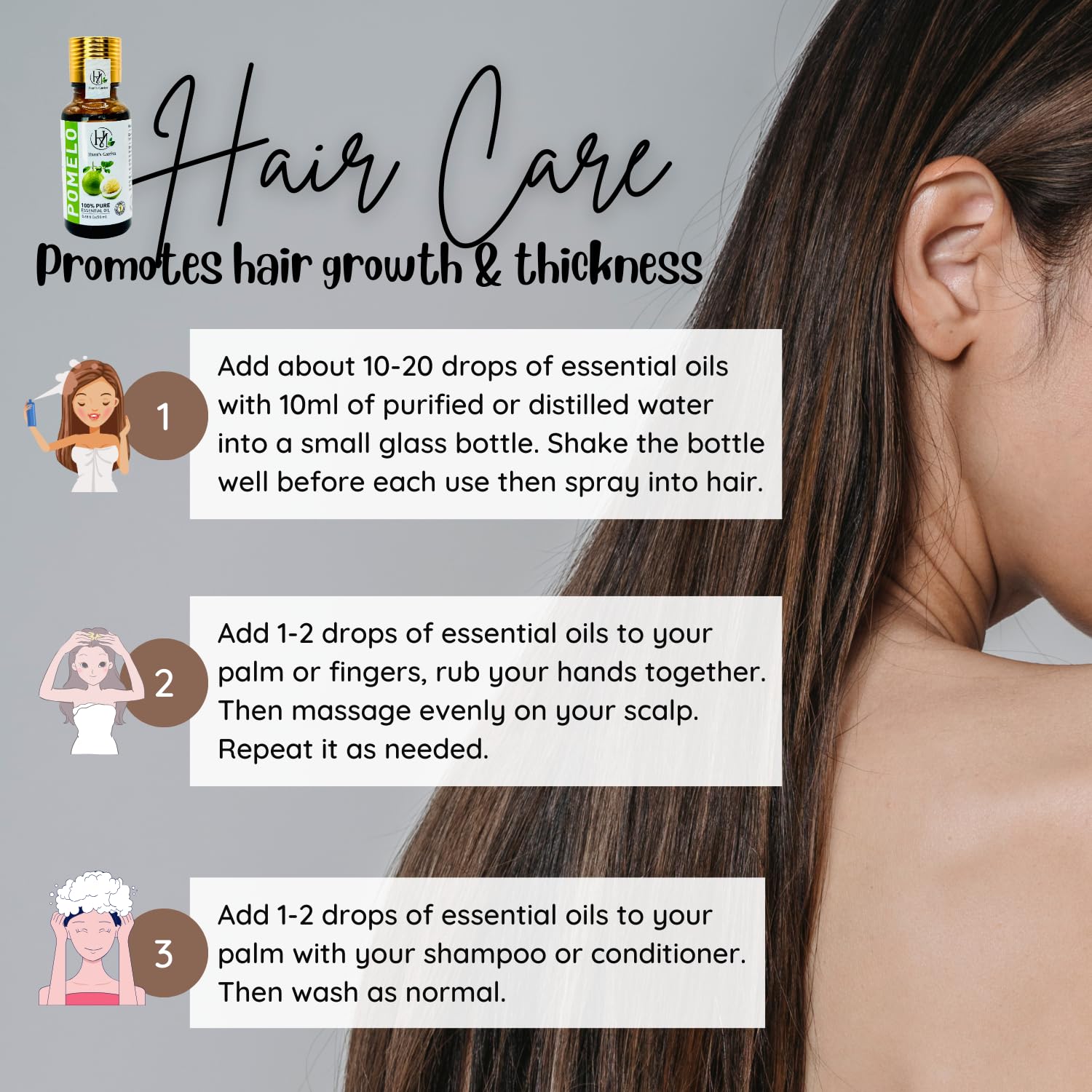 Hami's Garden huile pamplemousse pomelo massage — huile de massage légère et apaisante.