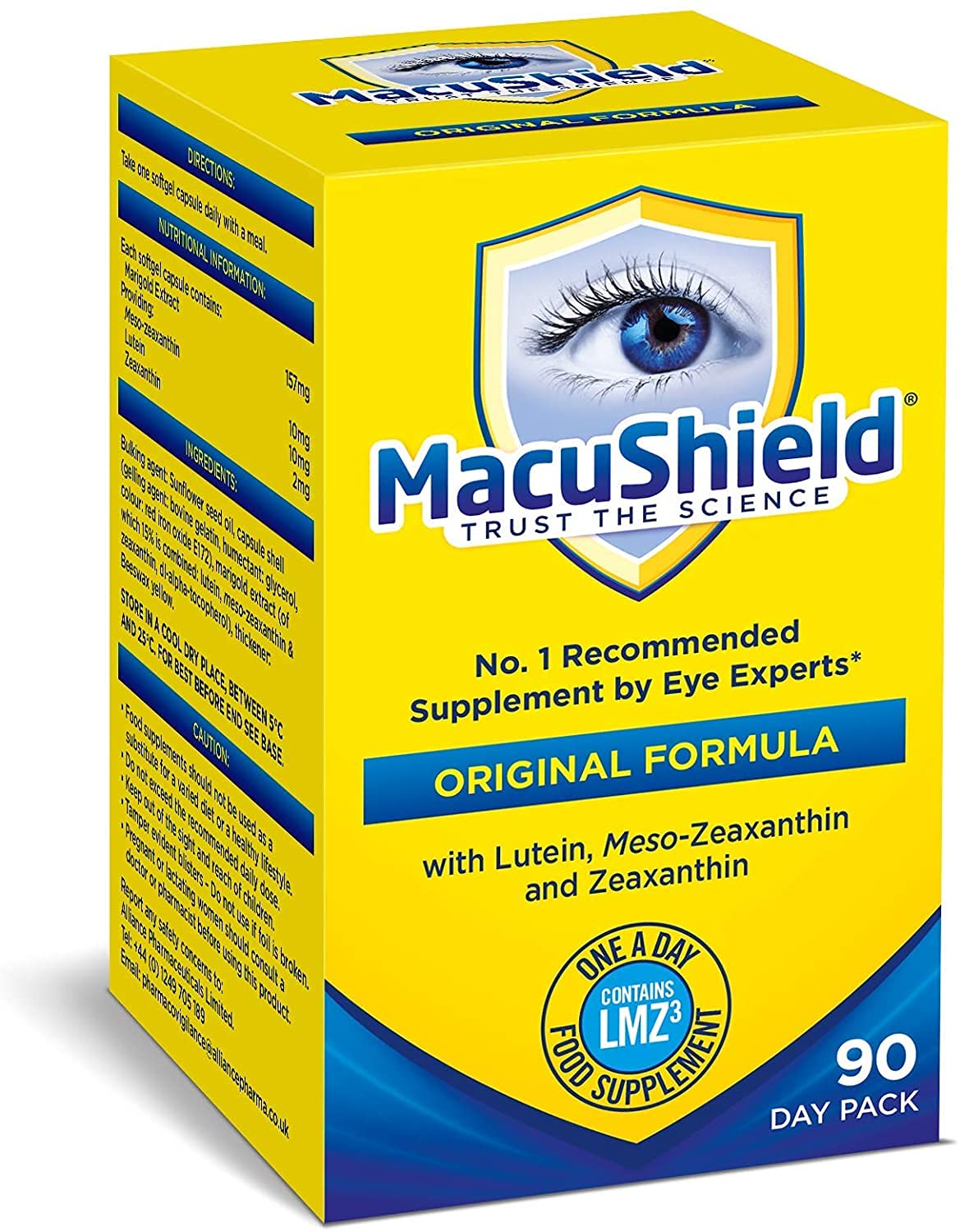 Macushield – gélules visibles dans le blister, dosage facile à suivre.
