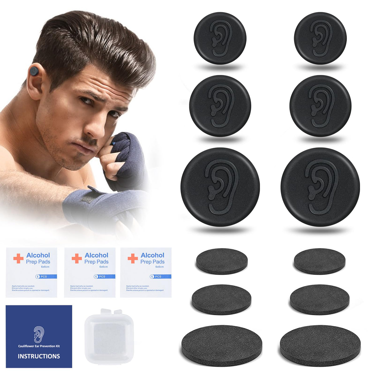Aimants pour oreille de chou-fleur HAMSENBO - kit complet pour prévention et confort après impact.