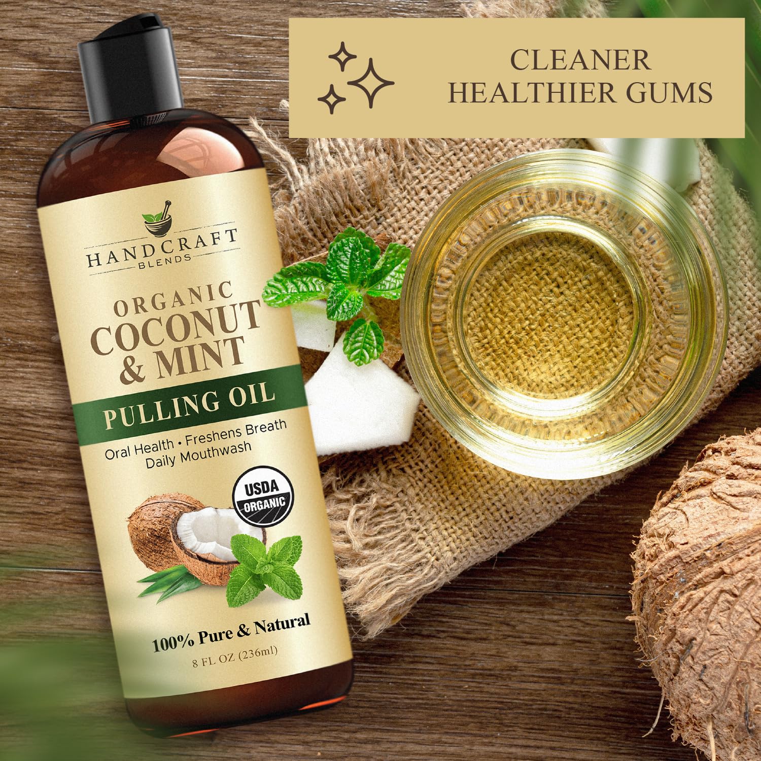 Handcraft Blends gencives-apaisées huile coco, sensation douce après rinçage.