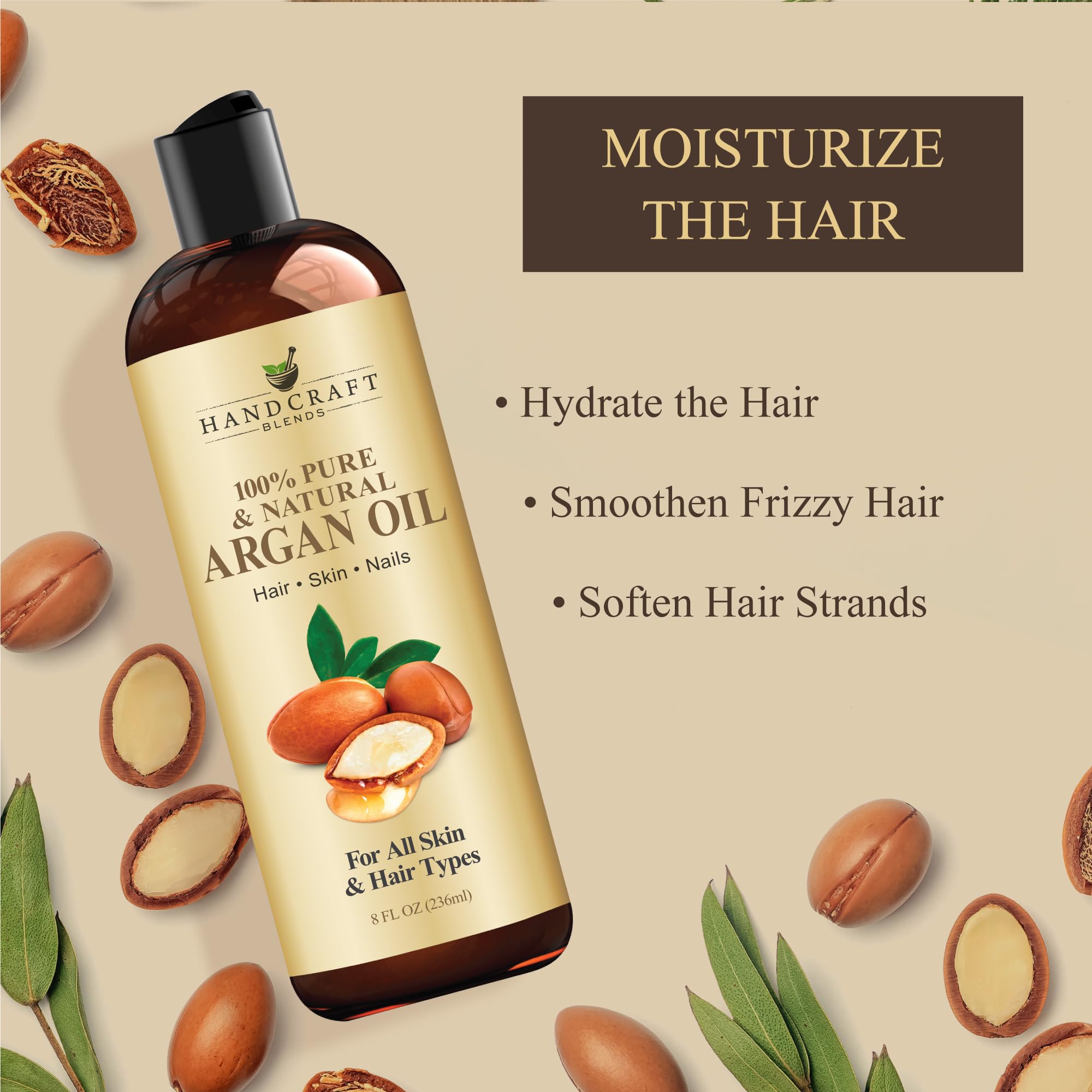 Handcraft Blends huile argan marocaine pressée à froid pour hydratation légère.
