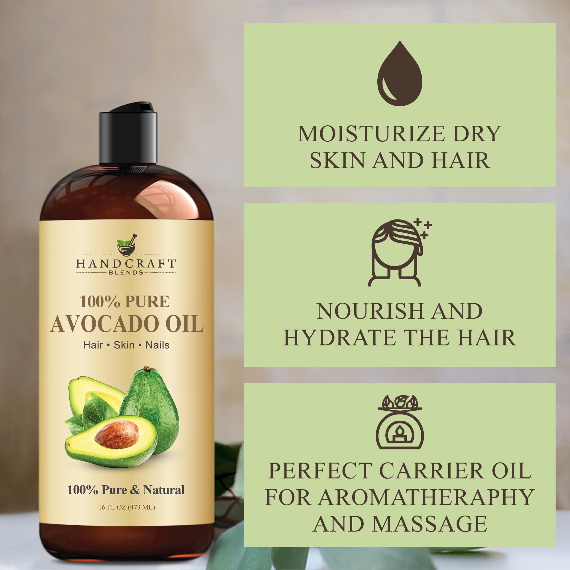 Aromathérapie diluée, huile avocat Handcraft Blends comme support neutre