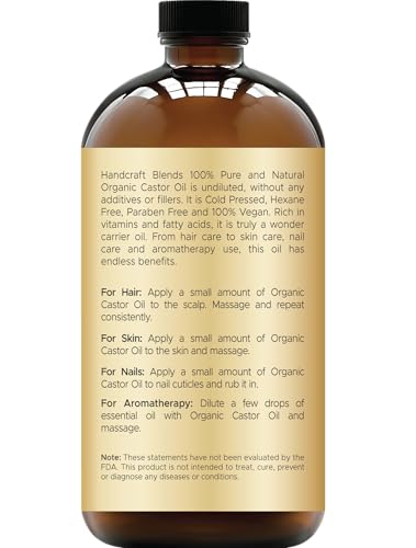 Huil de ricin Handcraft Blends pour cheveux, texture nourrissante.