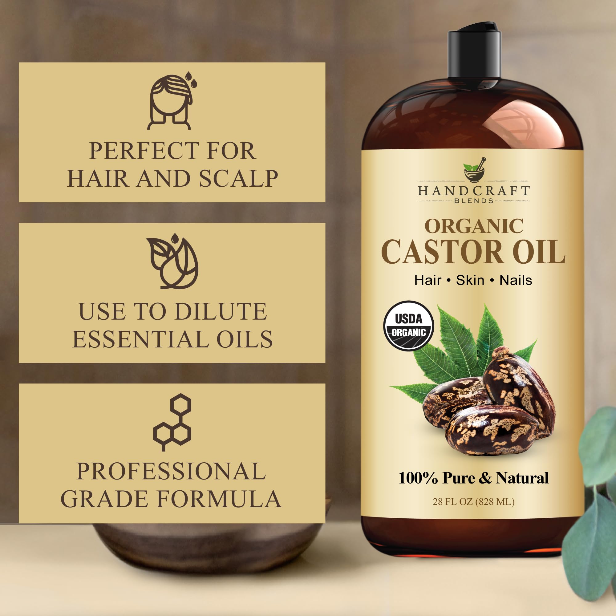 Handcraft Blends huile de ricin pour massage, glisse et confort.