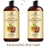 Huile Handcraft Blends jojoba sur cheveux, brillance naturelle.