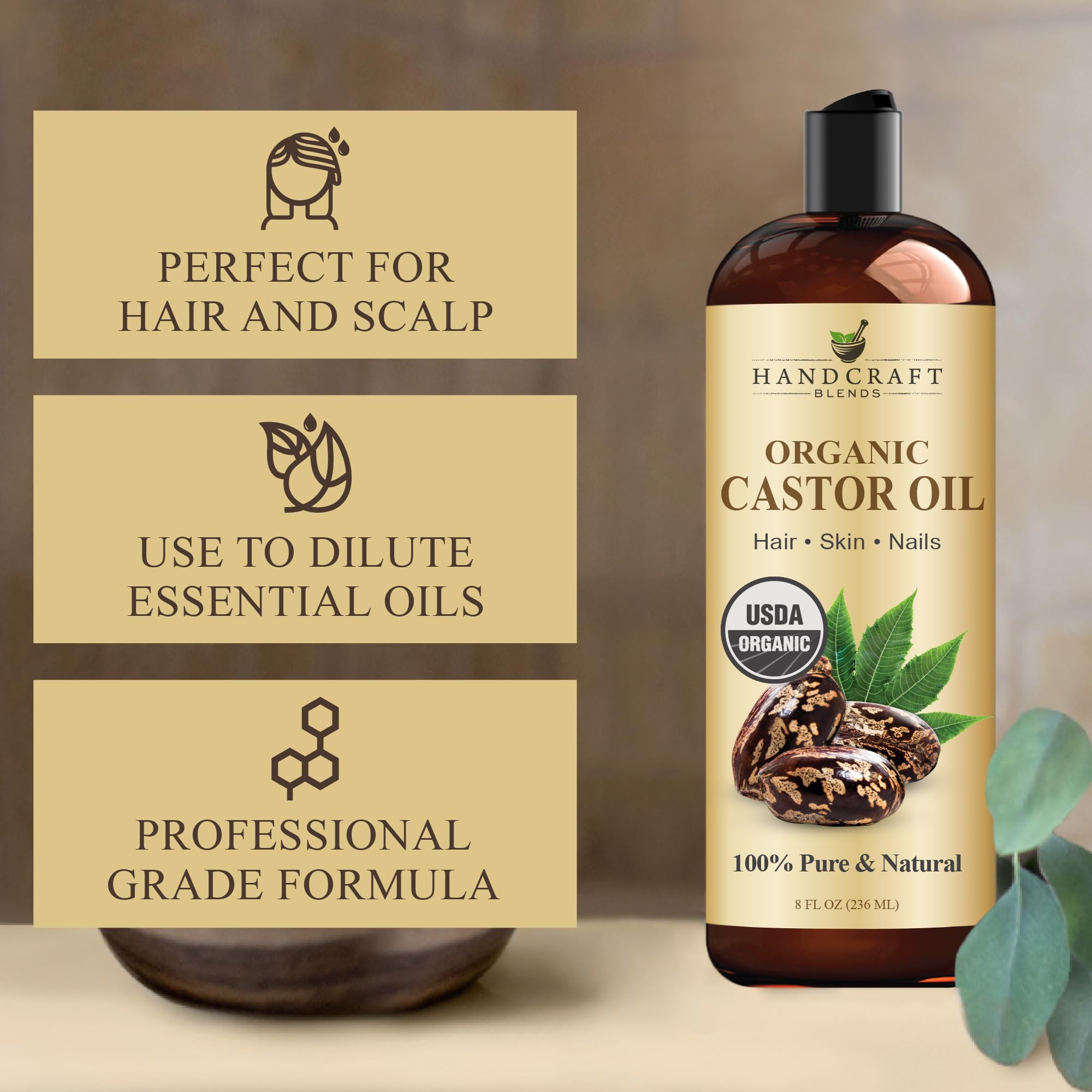 Texture riche et glissante pour massage avec huile de ricin Handcraft Blends.