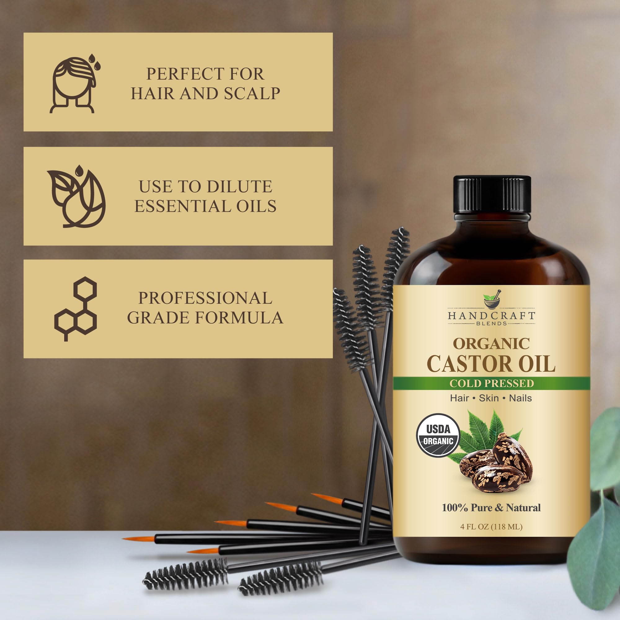 Huile de ricin Handcraft Blends pour cheveux, nourrit et fait briller les longueurs