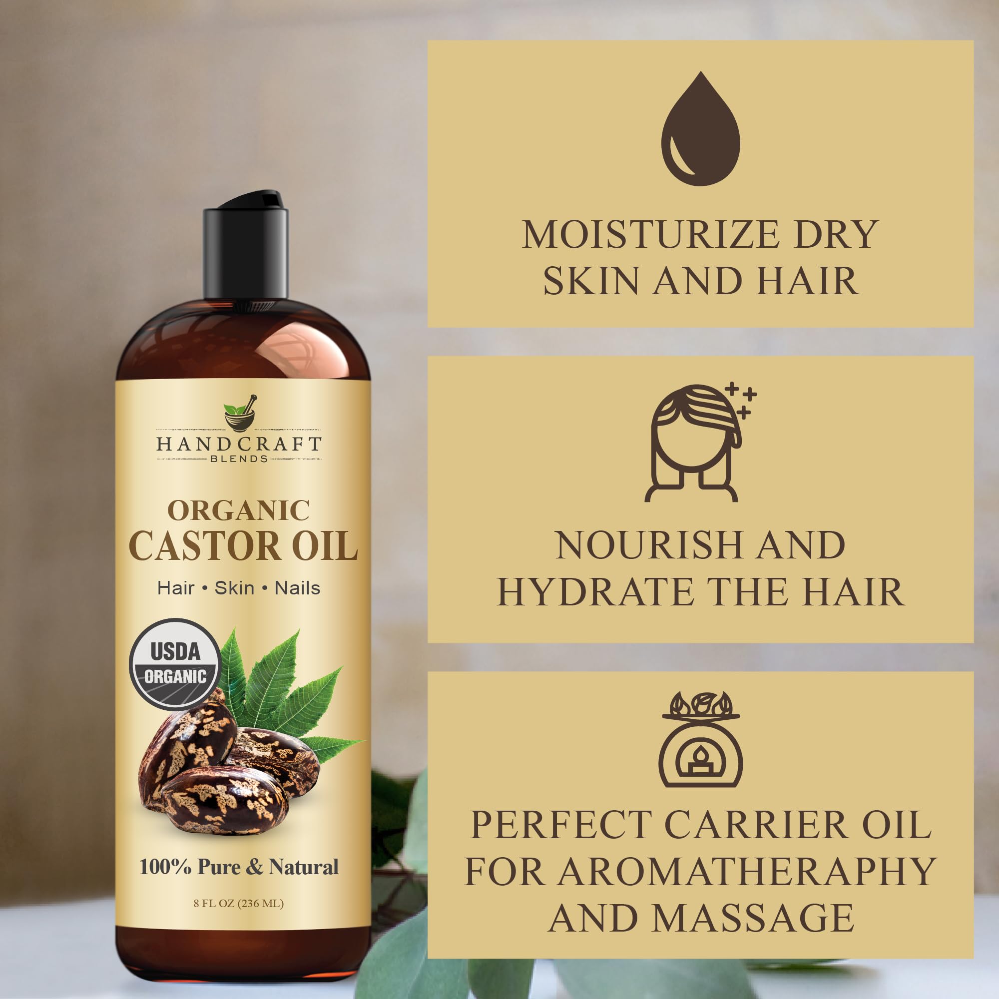 Étiquette USDA biologique et procédé sans solvant sur Handcraft Blends.