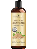 Huile de sésame Handcraft Blends en bouteille, nourrissante pour peau et cheveux.