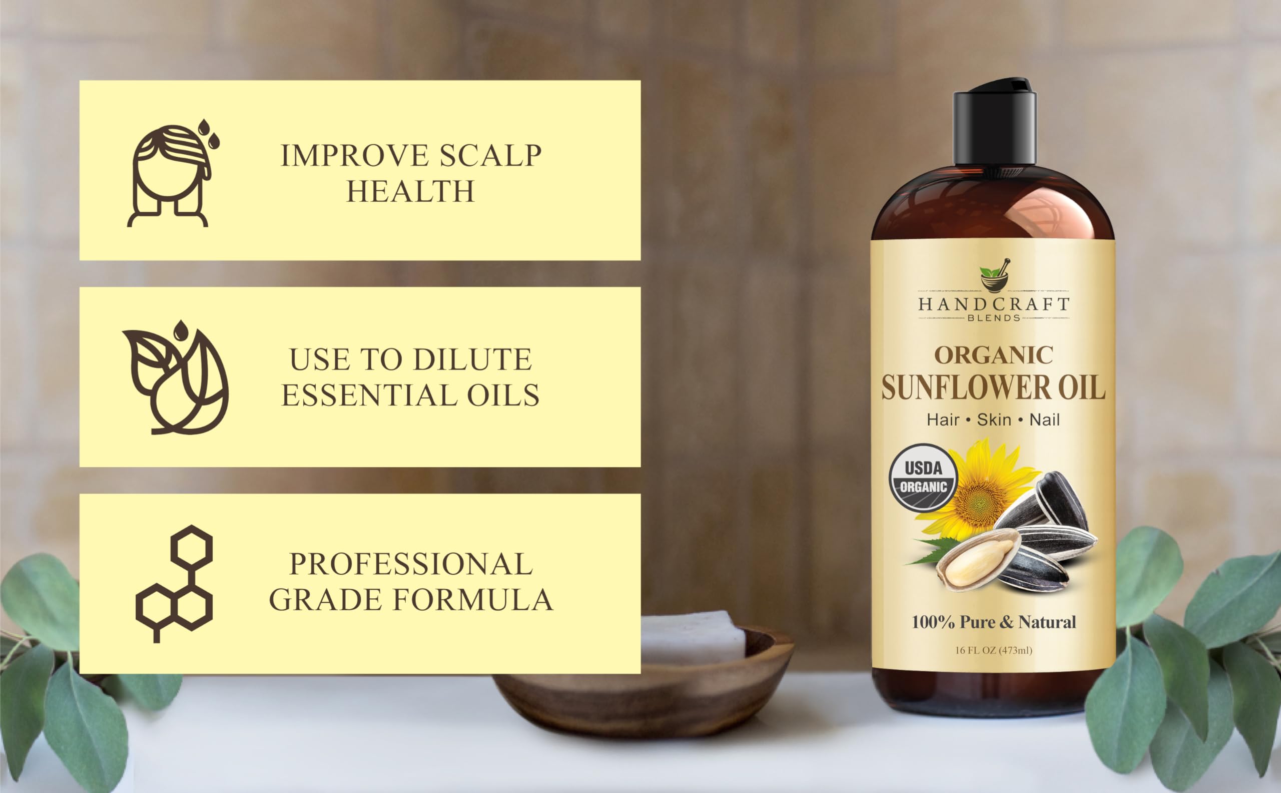 Handcraft Blends huile tournesol bio pour cheveux: reduit cassures et cheveux fragiles.