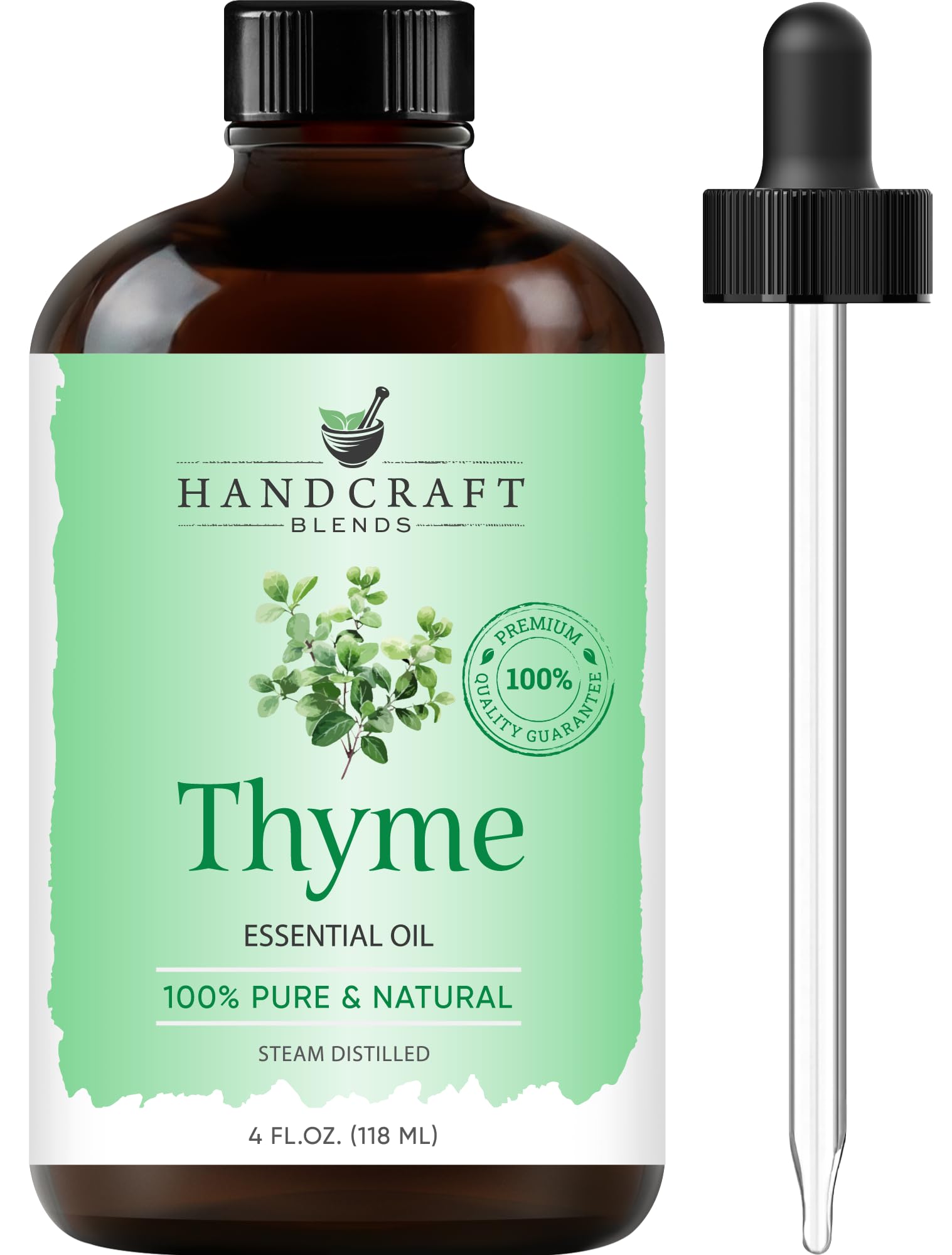 Huile thym Handcraft Blends dans bouteille ambrée protégée, diffusion facile et conservation optimale