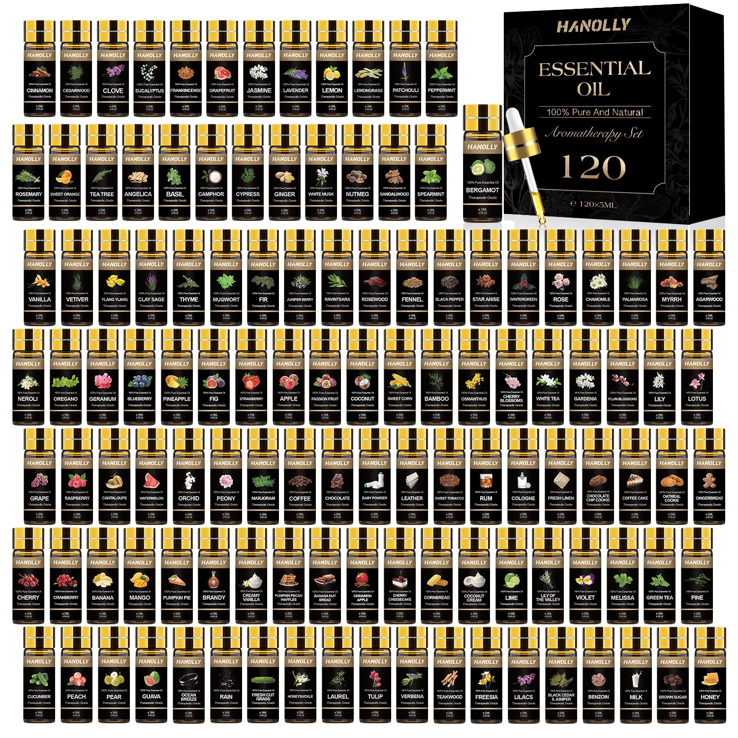 Hanolly coffret huiles essentielles 120 fioles ambre protégeant les arômes