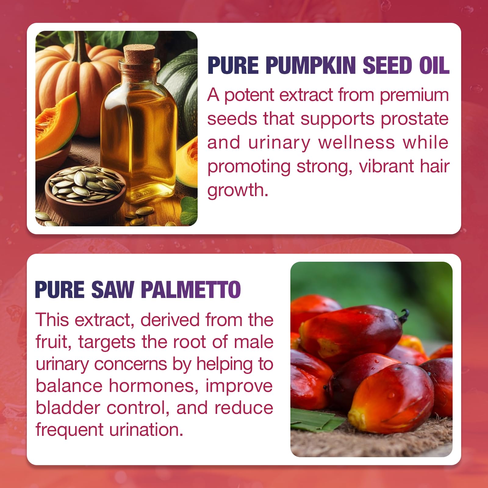 Ingrédients potiron et palmetto Haohan, soutien polyvalent.