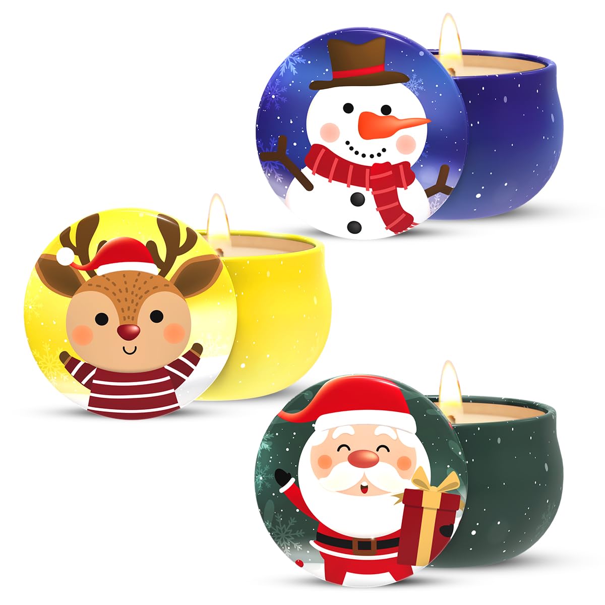 Bougie Haoson parfum cèdre avec motif bonhomme de neige pour ambiance hivernale.