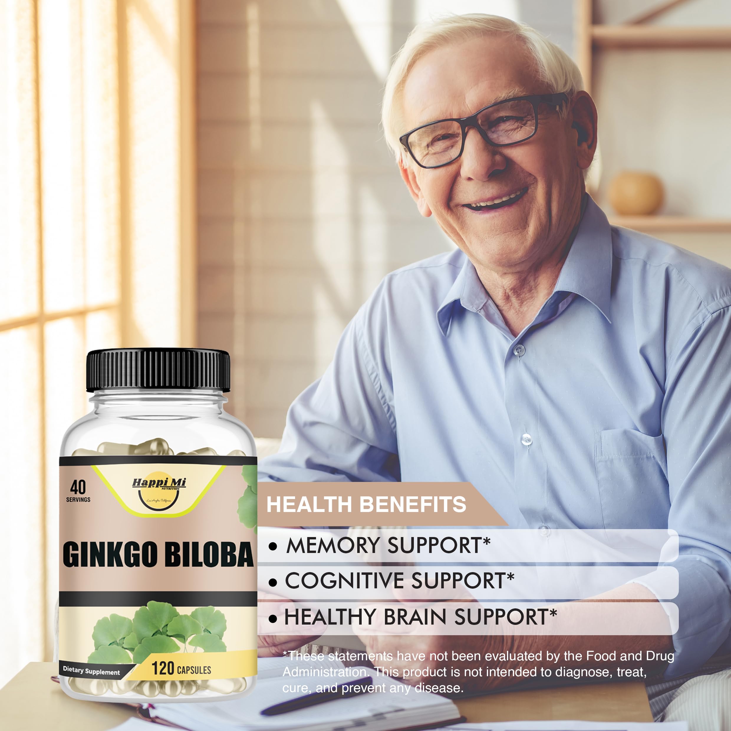 Feuilles sèches Ginkgo Biloba Happi Mi Nutrition, pureté naturelle et richesse antioxydante.