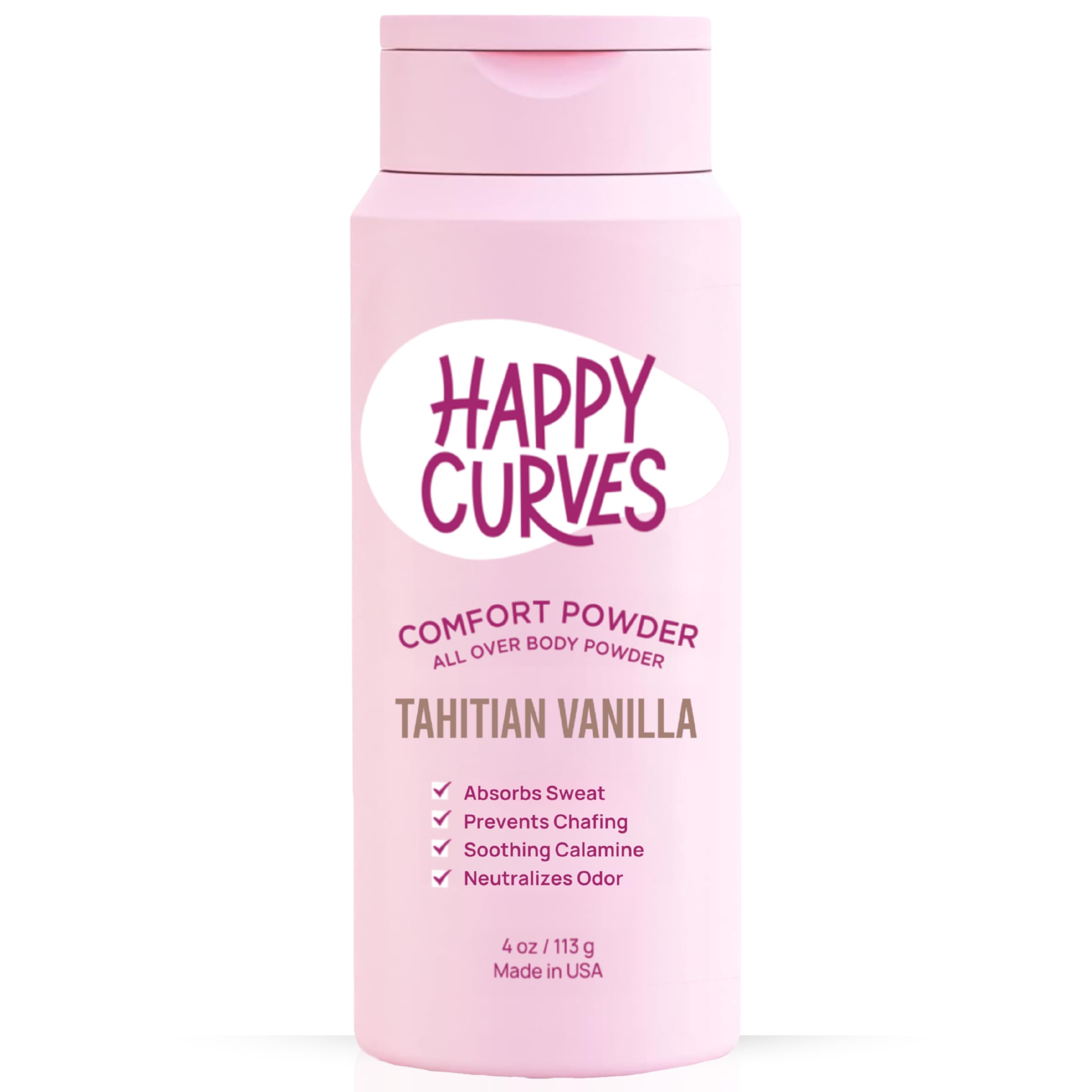 Flacon HAPPY CURVES Poudre Confort pour peau fraîche toute la journée.