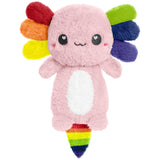 Happy Fuel axolotl arc-en-ciel peluche chauffante pour réconfort et câlin.