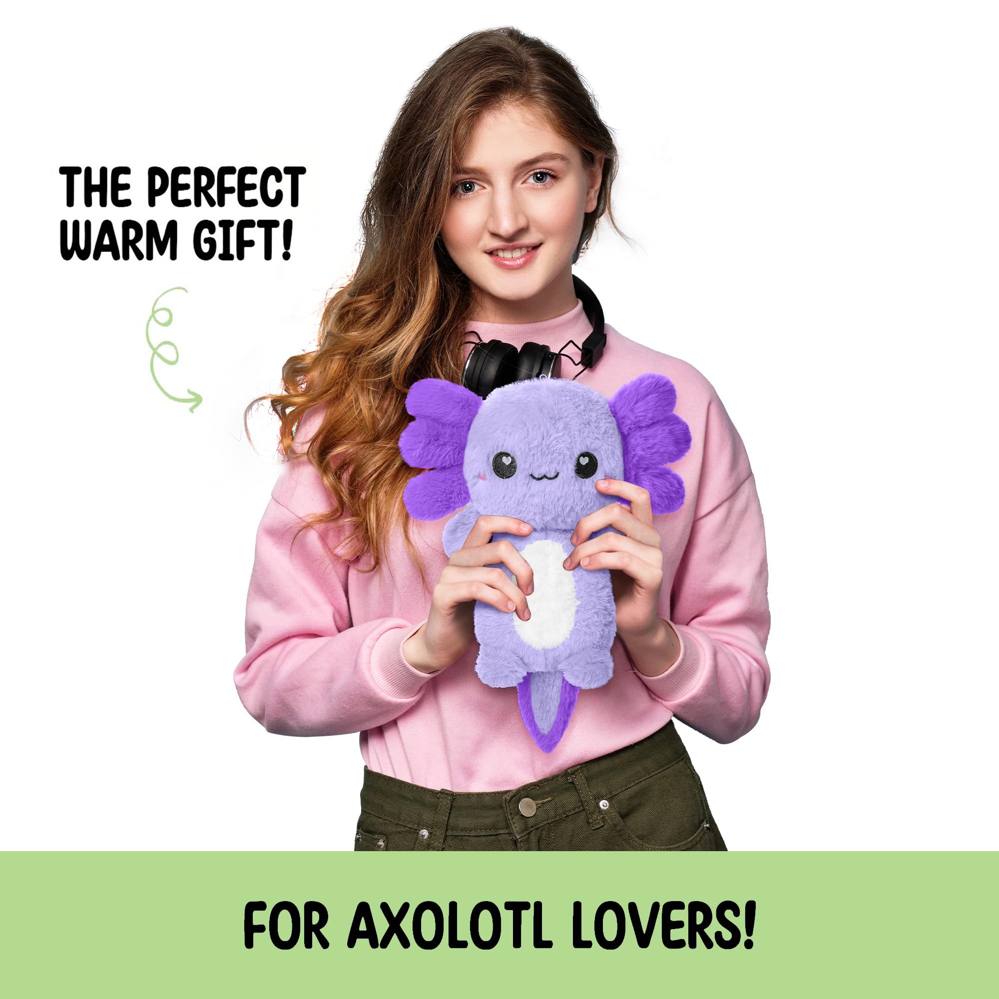 Peluche axolotl chauffante Happy Fuel, parfait pour la détente.