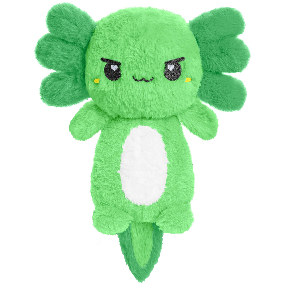 Peluche axolotl verte Happy Fuel, chaude et réconfortante pour les câlins.