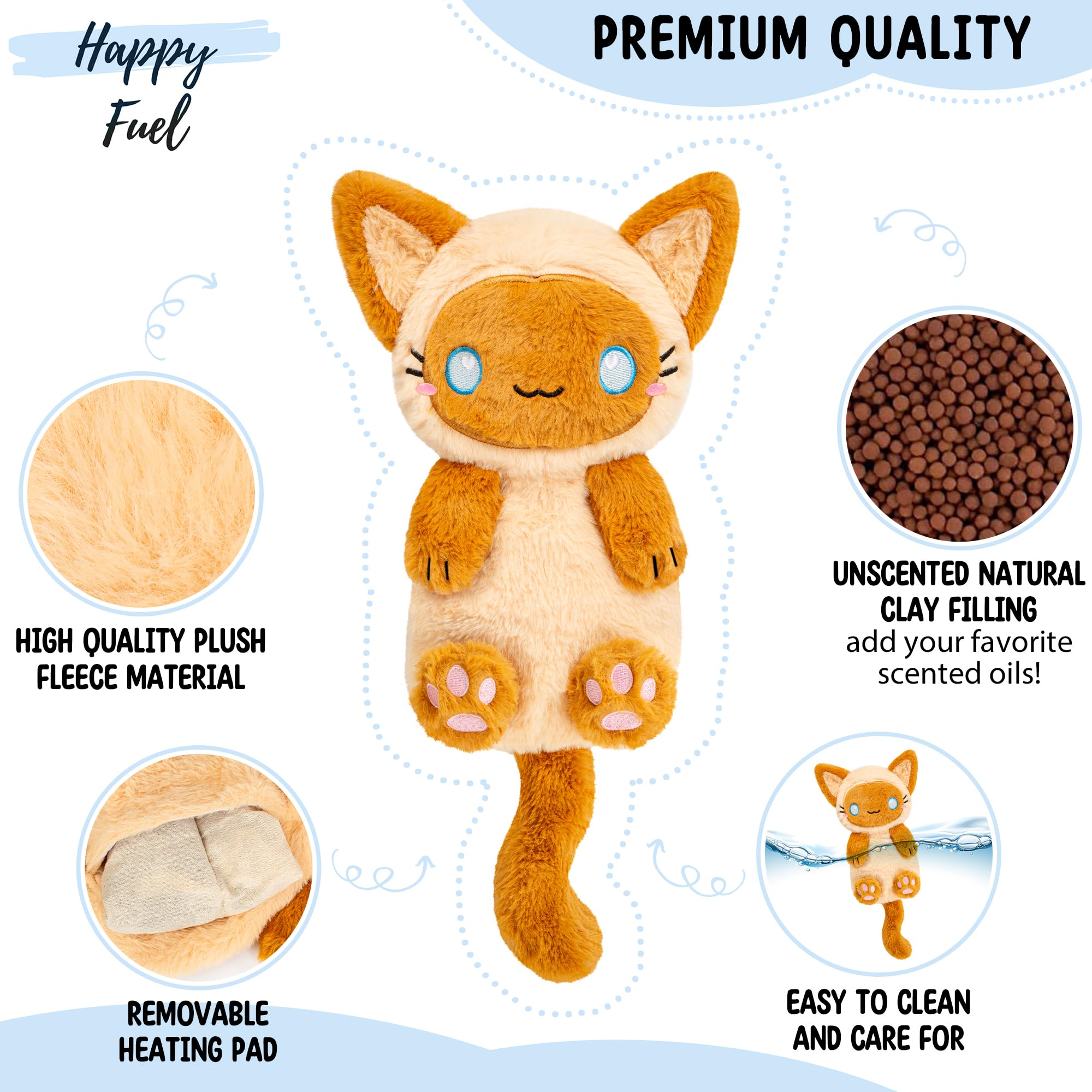Happy Fuel Siamese Cat - remplissage en billes naturelles, sans parfum.