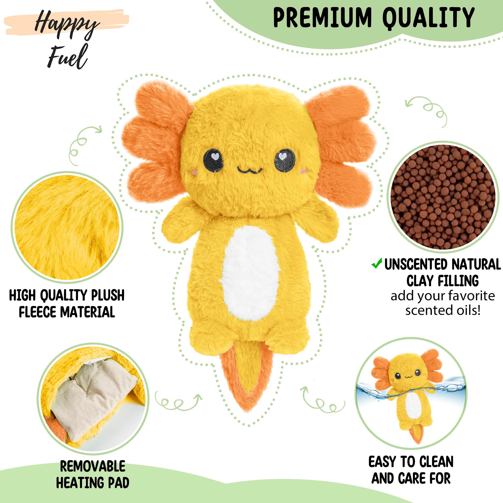 Utilisation chaude apaisante avec la peluche Happy Fuel pour le sommeil.