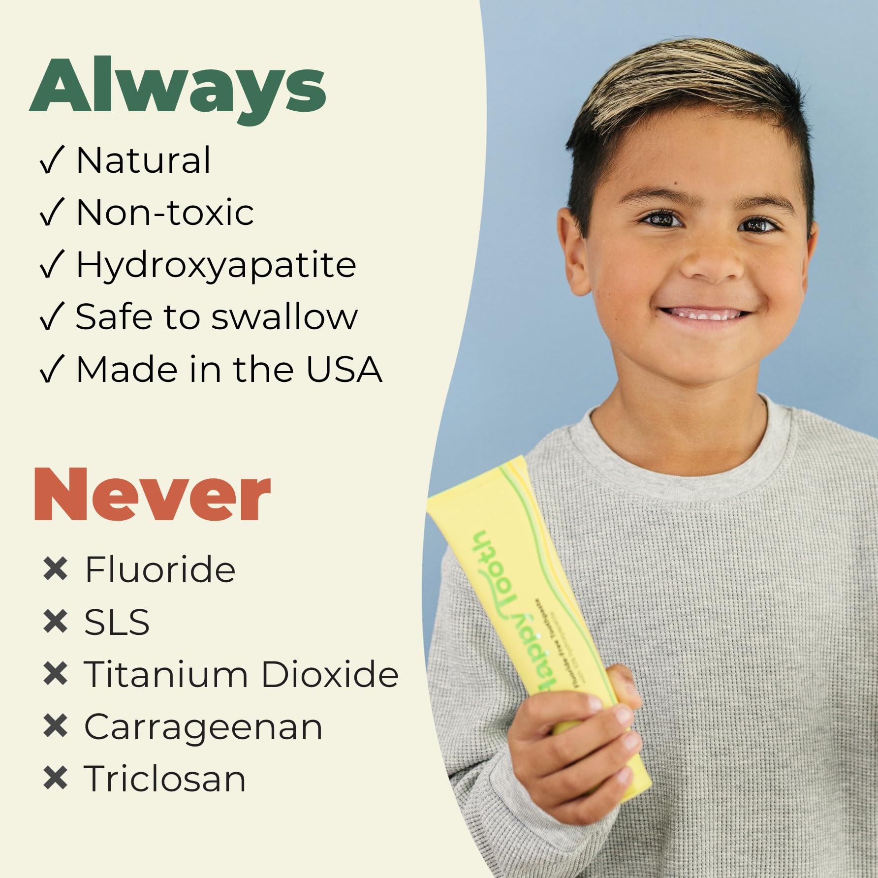 Happy Tooth dentifrice hydroxyapatite saveur citron pour une fraîcheur naturelle.