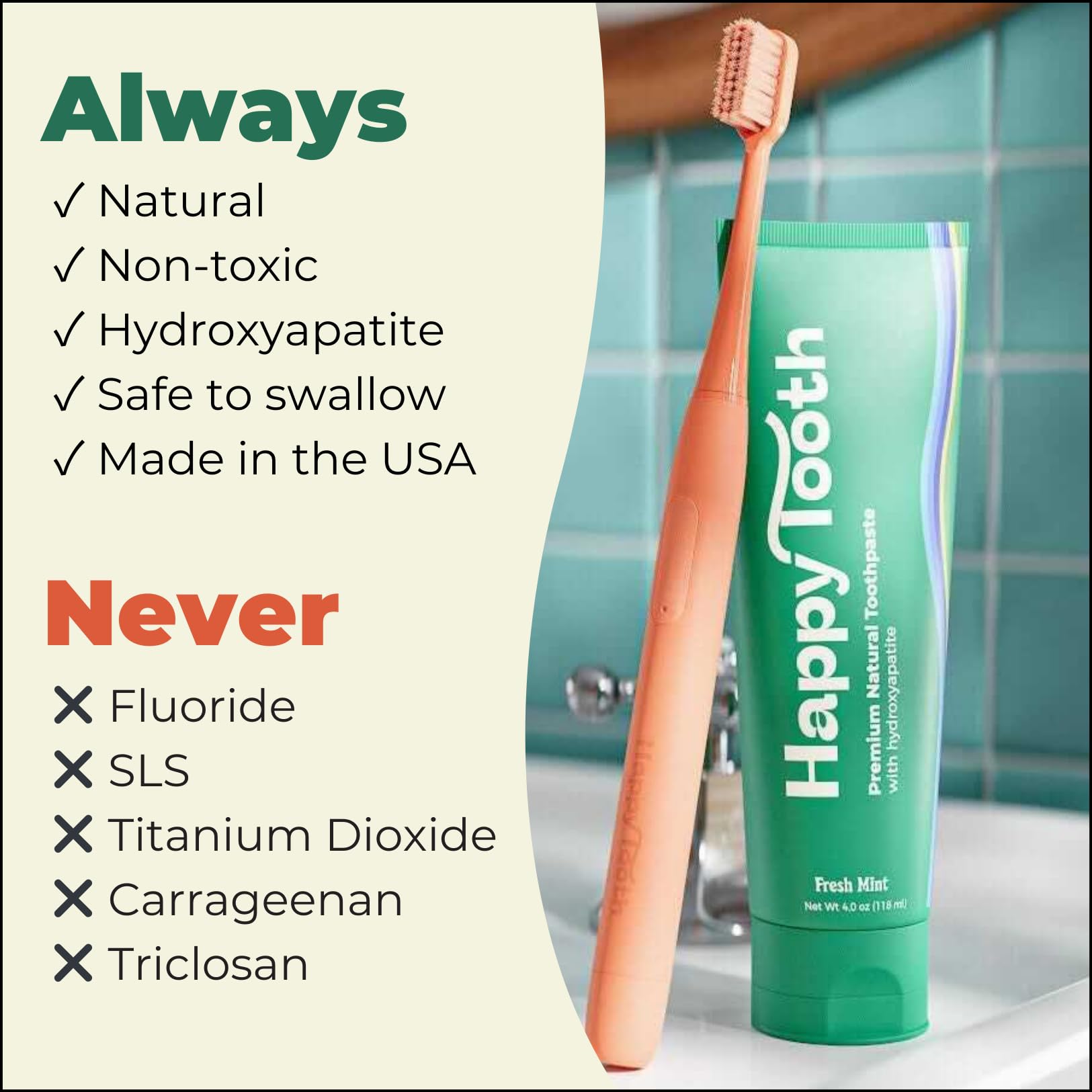Happy Tooth sans SLS, formule propre pour une routine quotidienne en douceur.