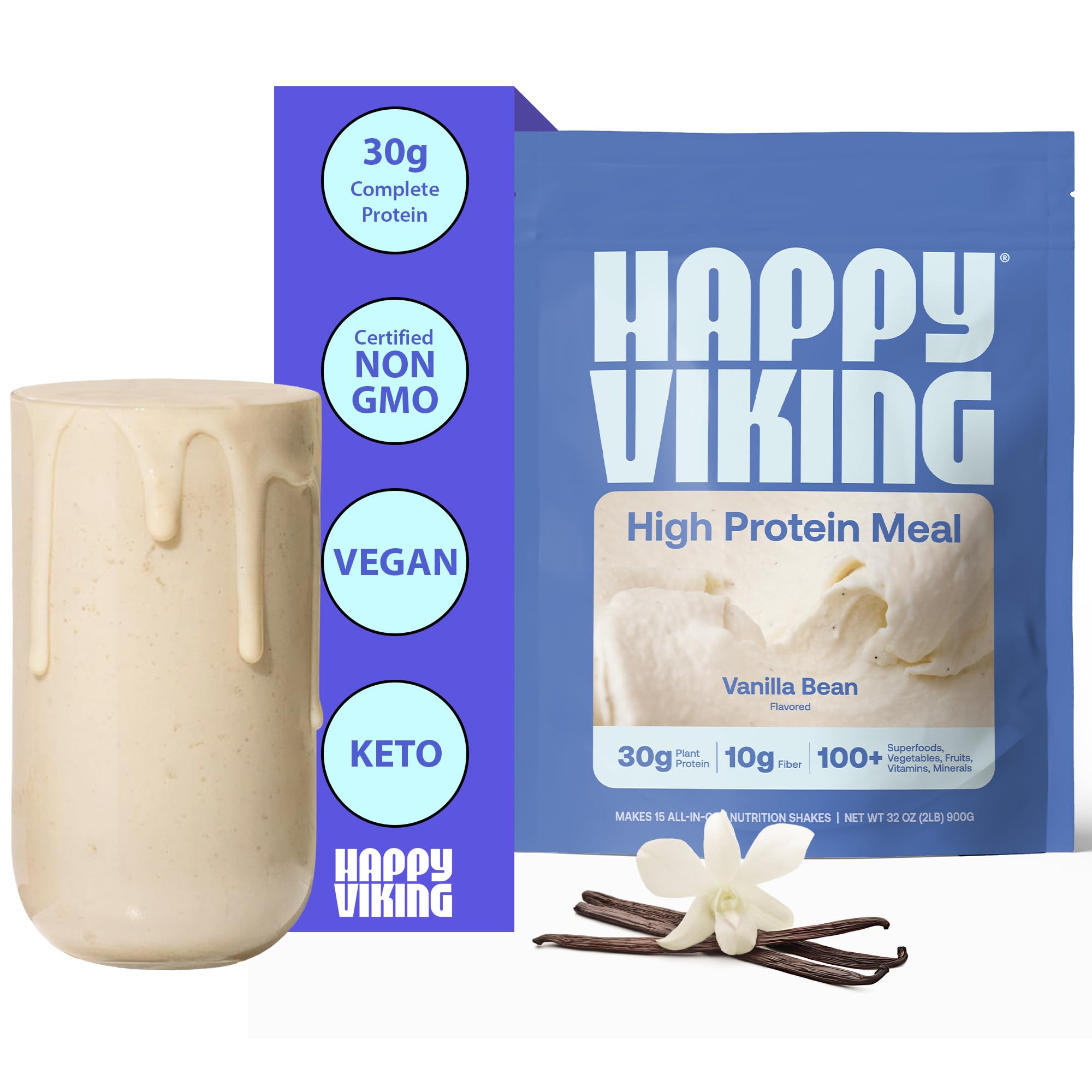 Happy Viking pot-proteine-vanille: protéine végétale pour shake rassasiant après l'entraînement.