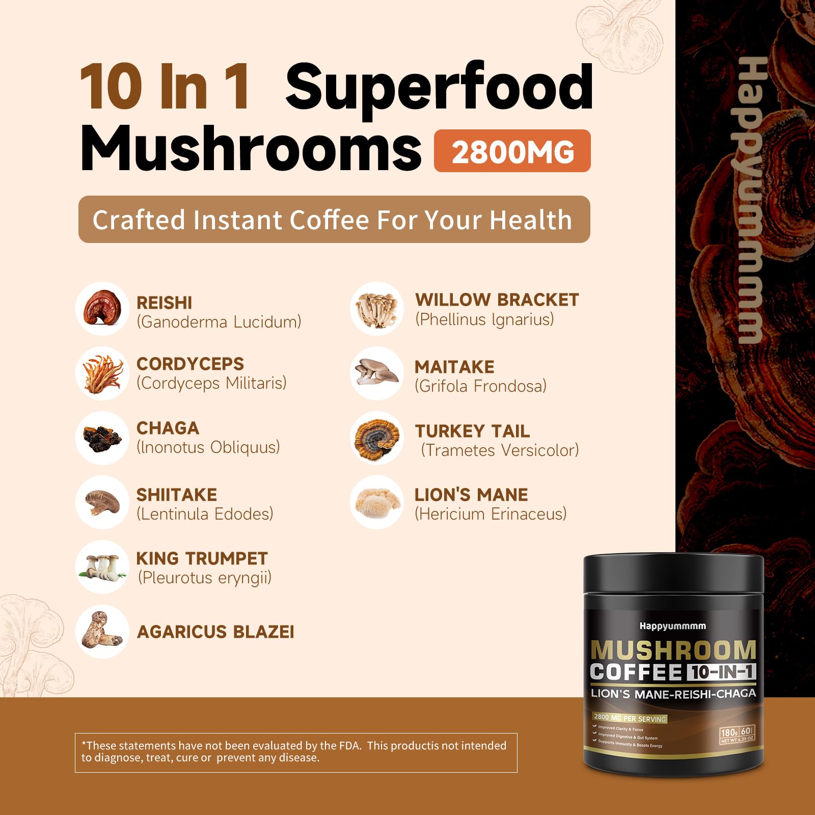 Happyummmm emballage café champignons, pratique et rapide pour votre routine matinale.