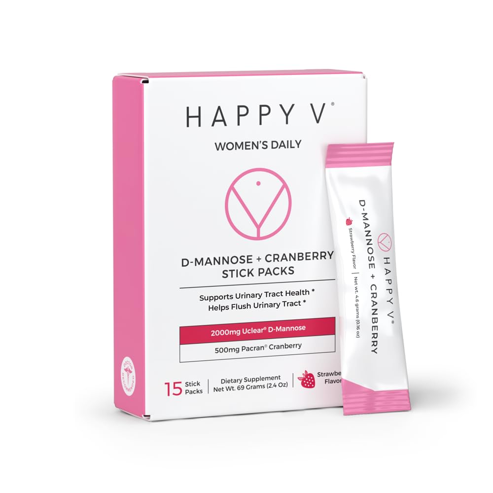 Happy V D-Mannose Cranberry sachet doseur: emballage pratique pour emporter et préparer une dose quotidienne