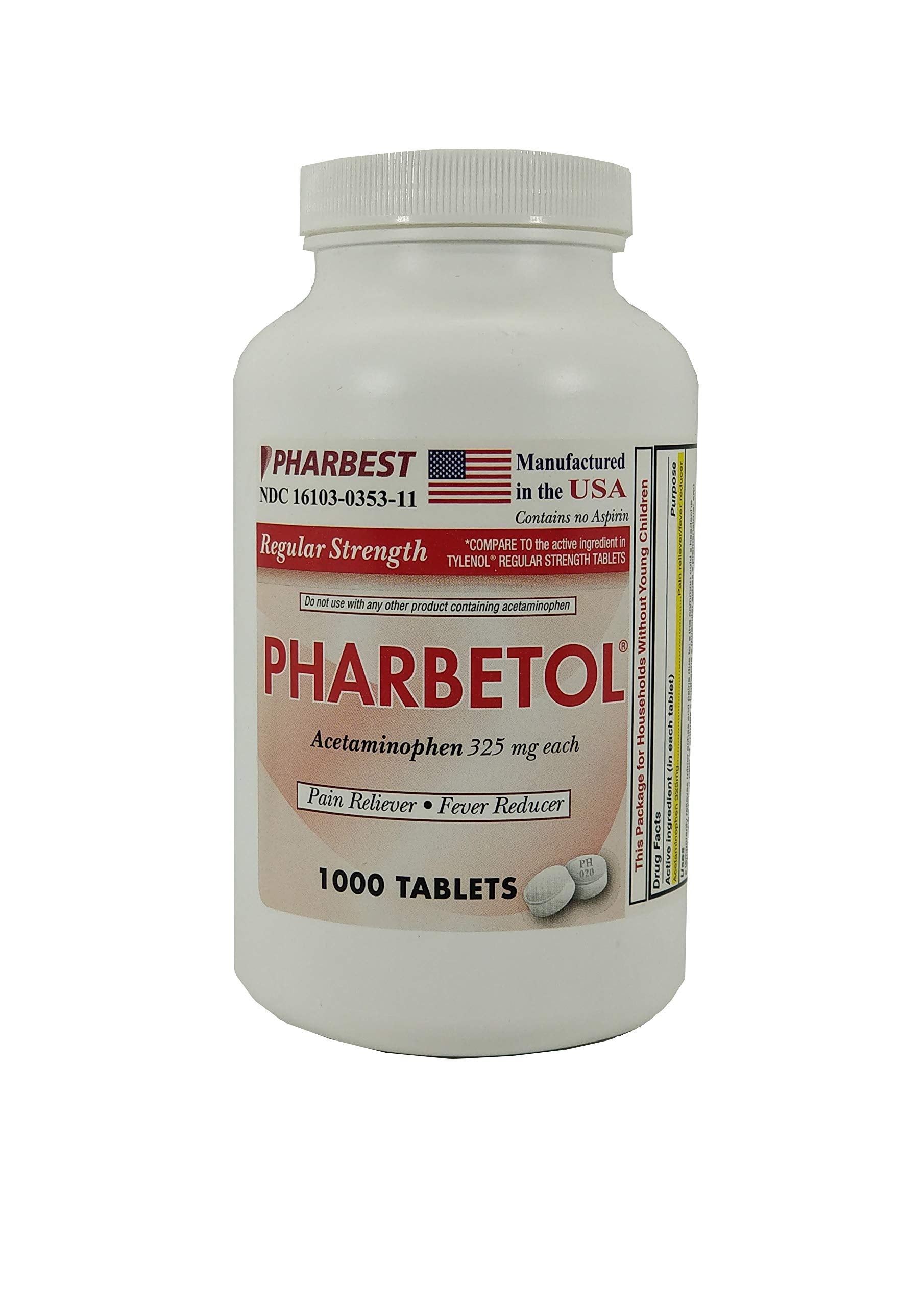 Harbest Acétaminophène 325 mg, boîte de 1000 comprimés, format économique.
