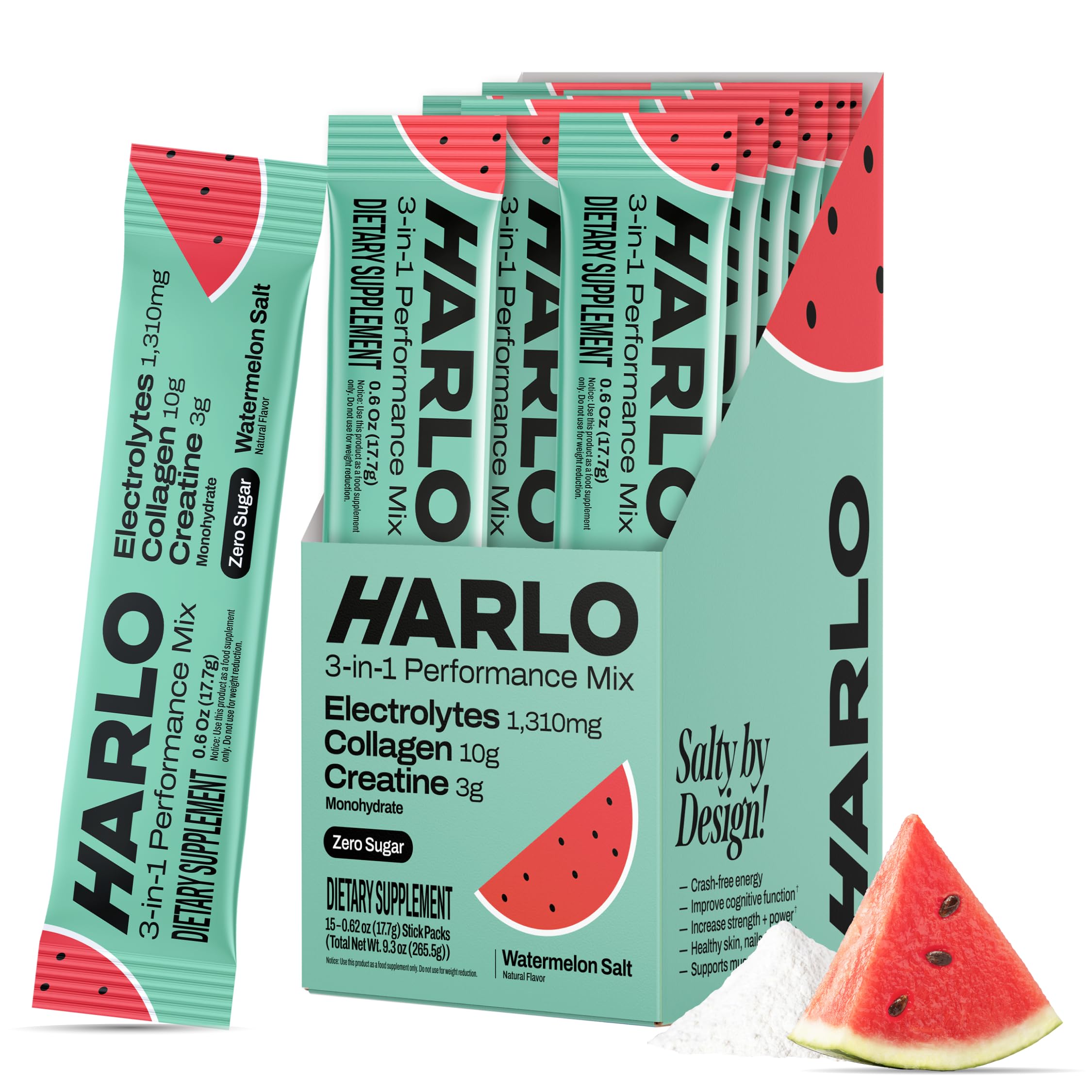 Harlo Electrolytes sachets Pastèque-Sel prêts à boire après l'effort intense.