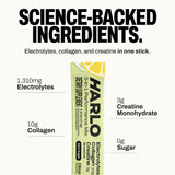 Harlo Electrolytes Stick Pack – contient créatine pour soutenir la force pendant l'effort.