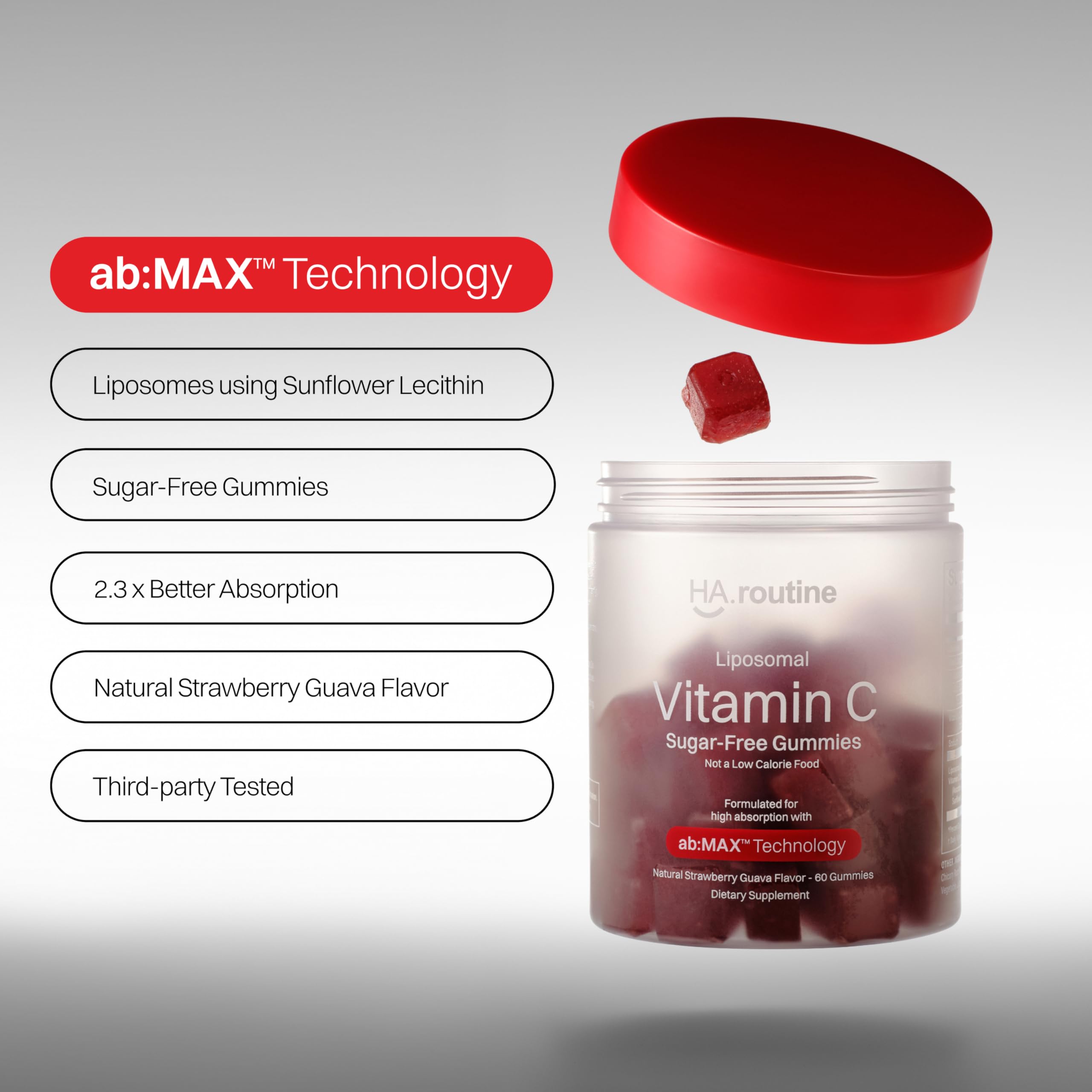 Gros plan sur texture liposomale et technologie abmax favorisant l'absorption