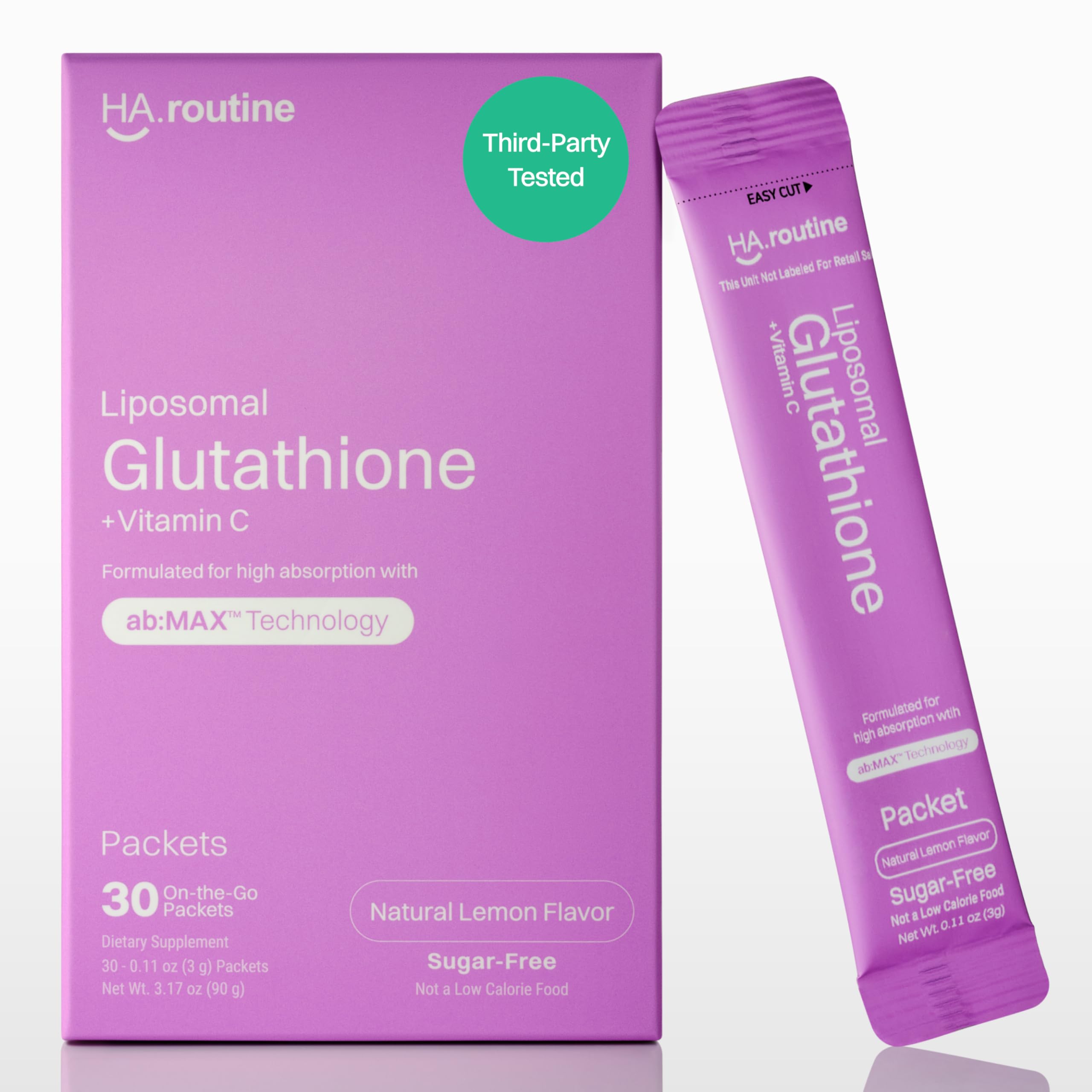 Haroutine liposomal glutathione poudre boîte, format pratique pour routine quotidienne et détox potentielle.