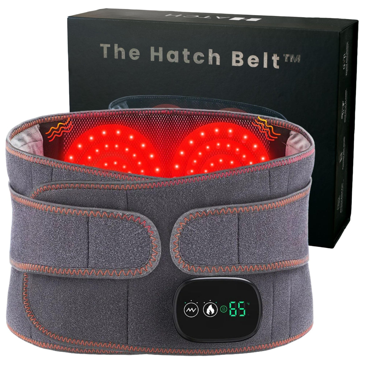 Hatch Belt affiche la thérapie lumineuse rouge sur le dos pour soutenir la récupération.