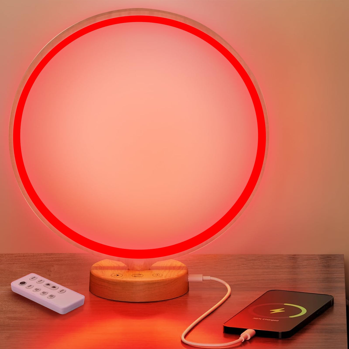 Lampe HAUBAT rouge 670 nm pour une ambiance nocturne relaxante.