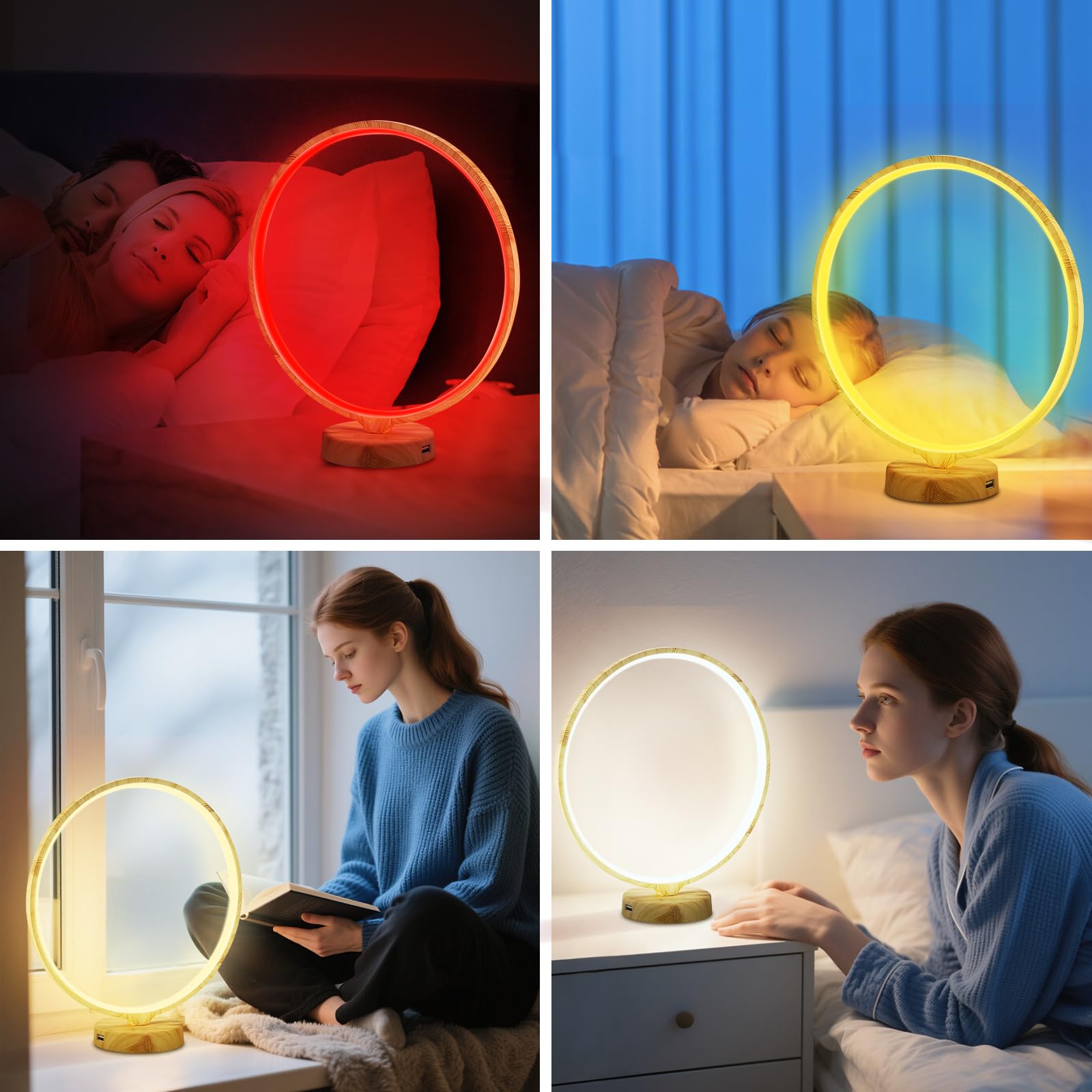 Lampe HAUBAT avec charge USB et minuterie intégrée pour dormir en douceur.