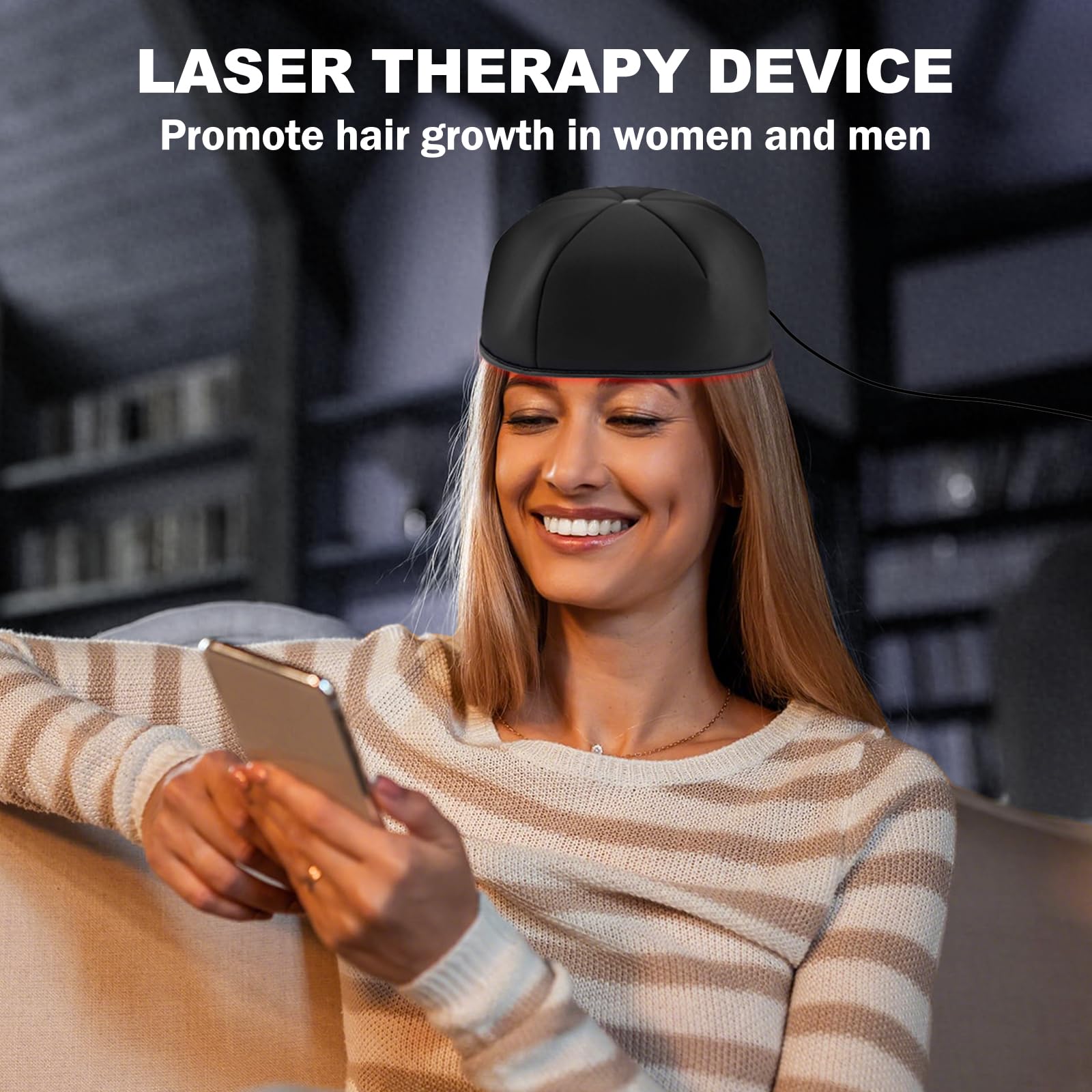 HAUBAT Laser Cap compatible avec une banque d’énergie portable pour les déplacements.