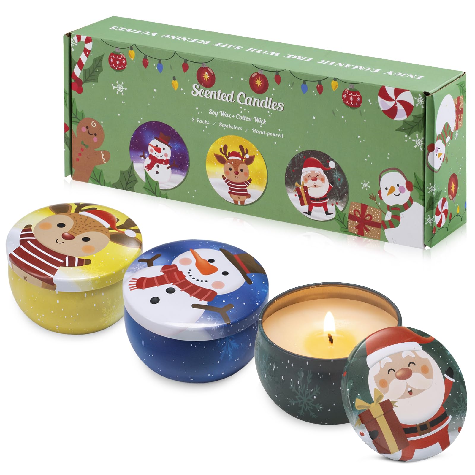 Bougies Hausware 3-pack dans emballage Noël, ambiance chaleureuse pour les fêtes