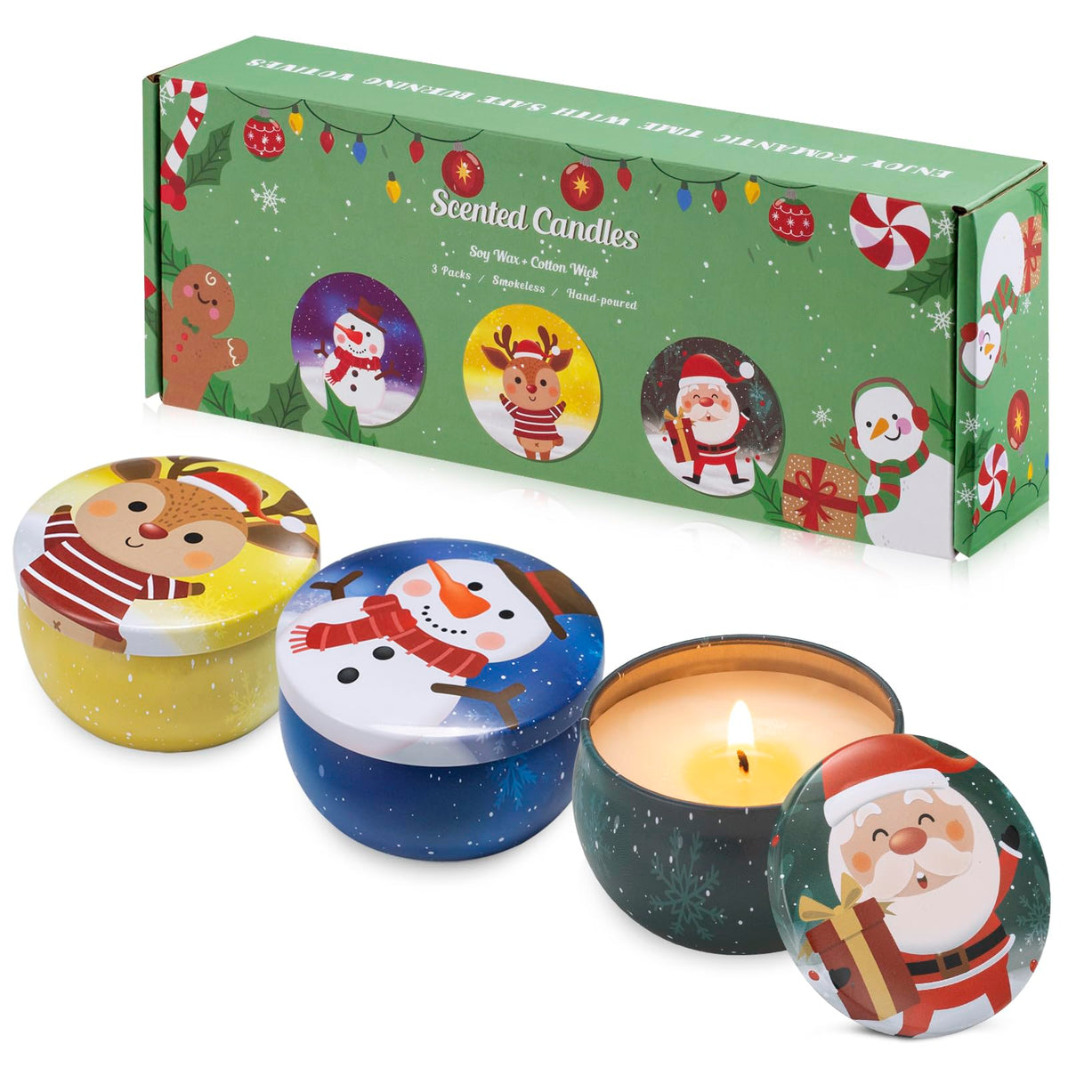 Bougies Hausware 3-pack dans emballage Noël, ambiance chaleureuse pour les fêtes