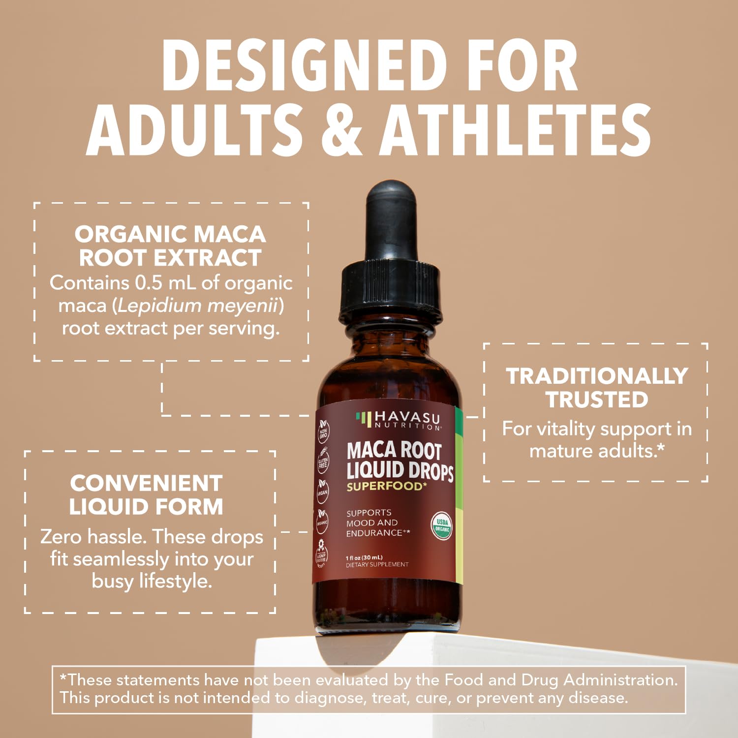 HAVASU NUTRITION Maca liquide étiquette organique – produit biologique certifié.