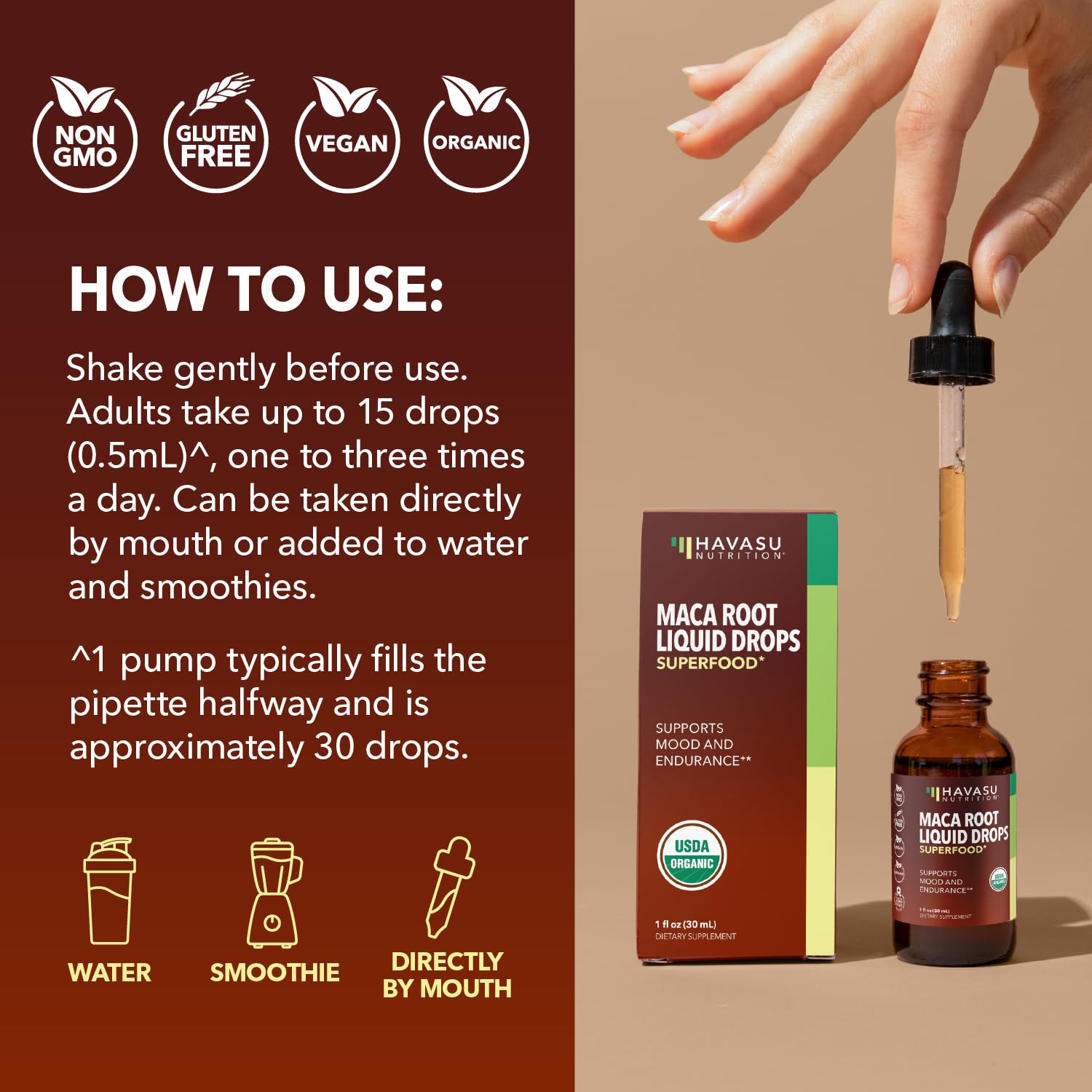 HAVASU NUTRITION Maca liquide utilisation pré-entraînement – soutien à l’effort.