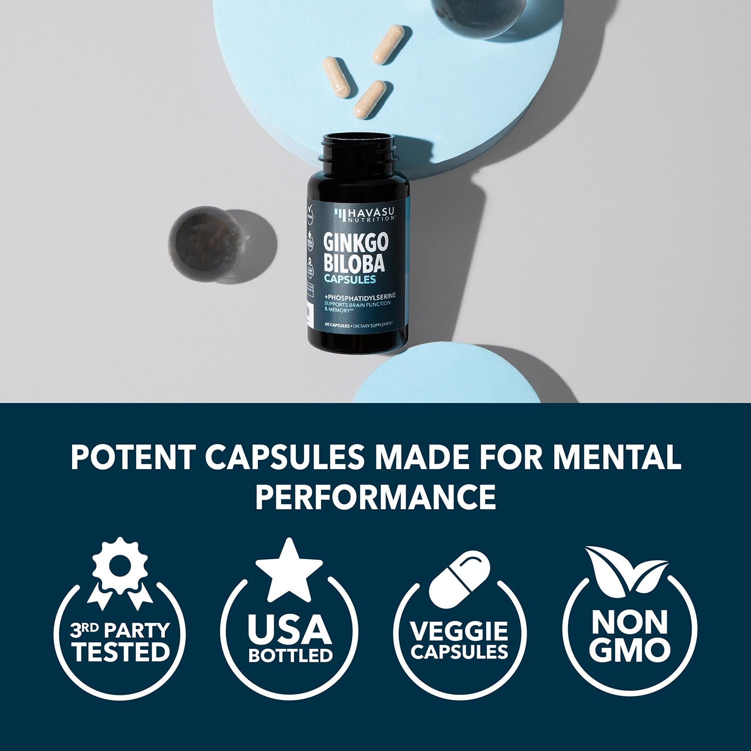 HAVASU Ginkgo Biloba 120mg – usage quotidien pour soutenir l'attention et la clarté.